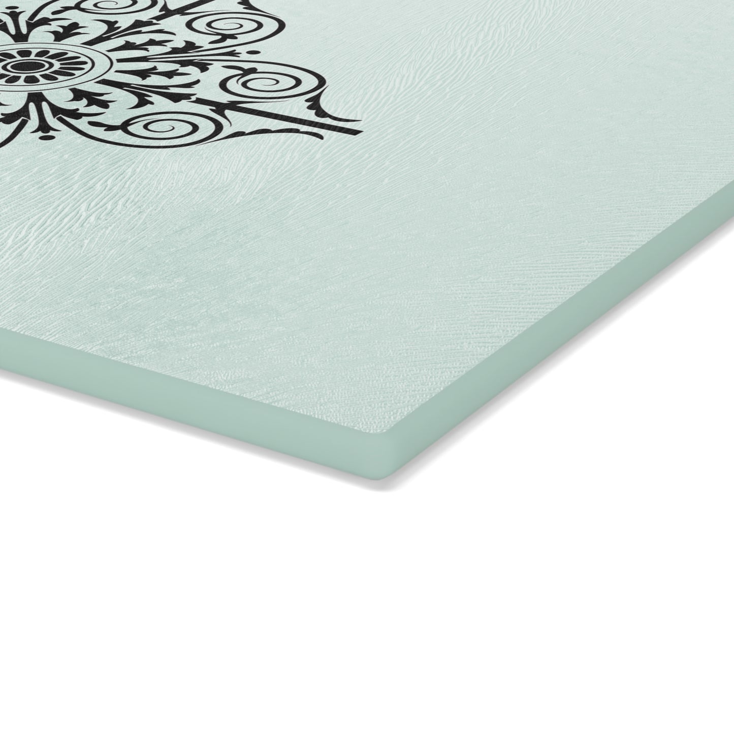 Mint Floral Medallion Glass Cutting Board — Decorative Kitchen Prep Board