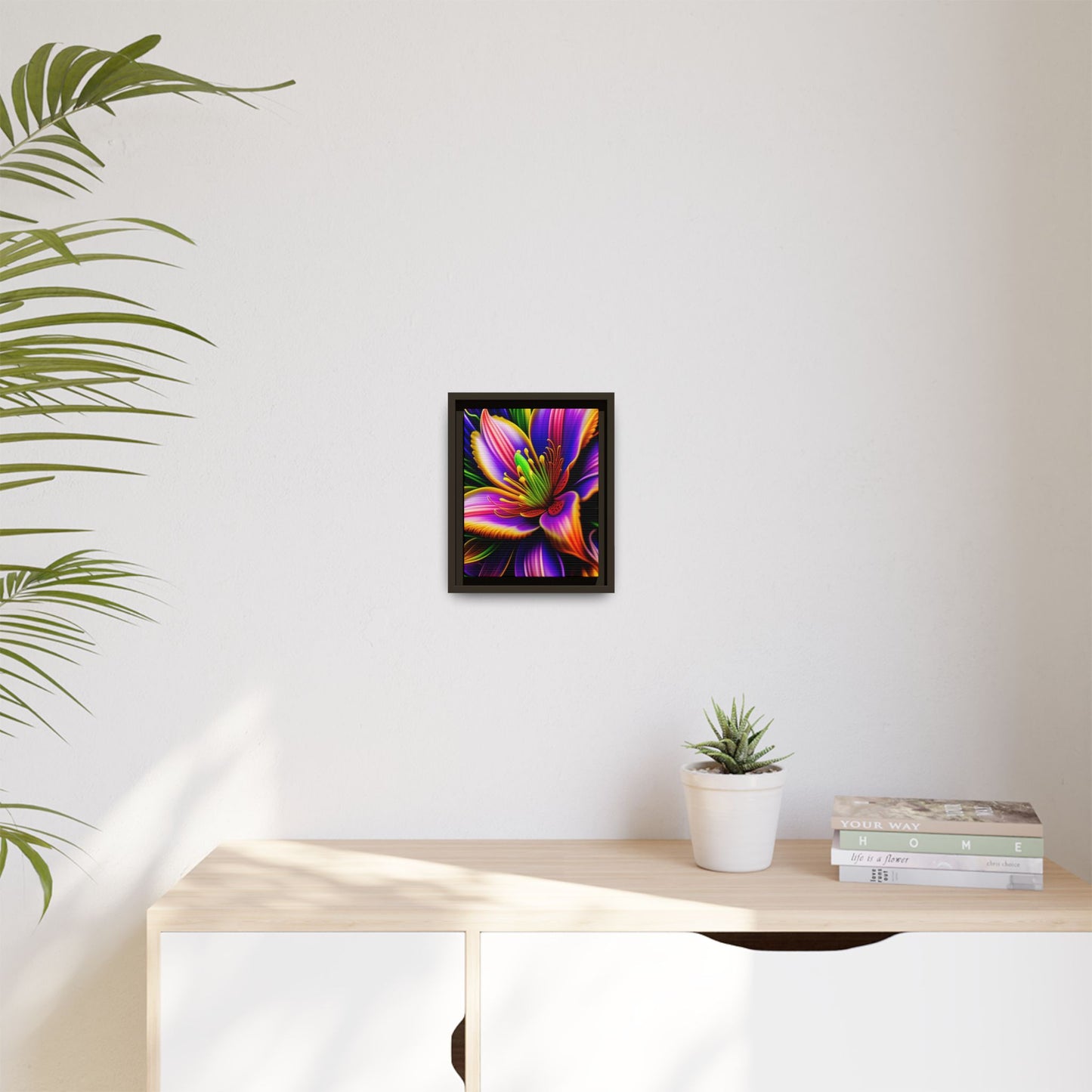 Vibrant Neon Floral Matte Canvas Print — Framed Wall Art