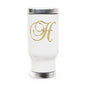 Monogram H Gold Travel Mug — 14oz Stainless Steel Tumbler with Handle
