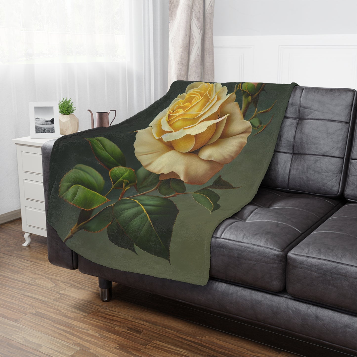 Yellow Rose Minky Blanket — Vintage Botanical Throw for Bedroom & Living Room
