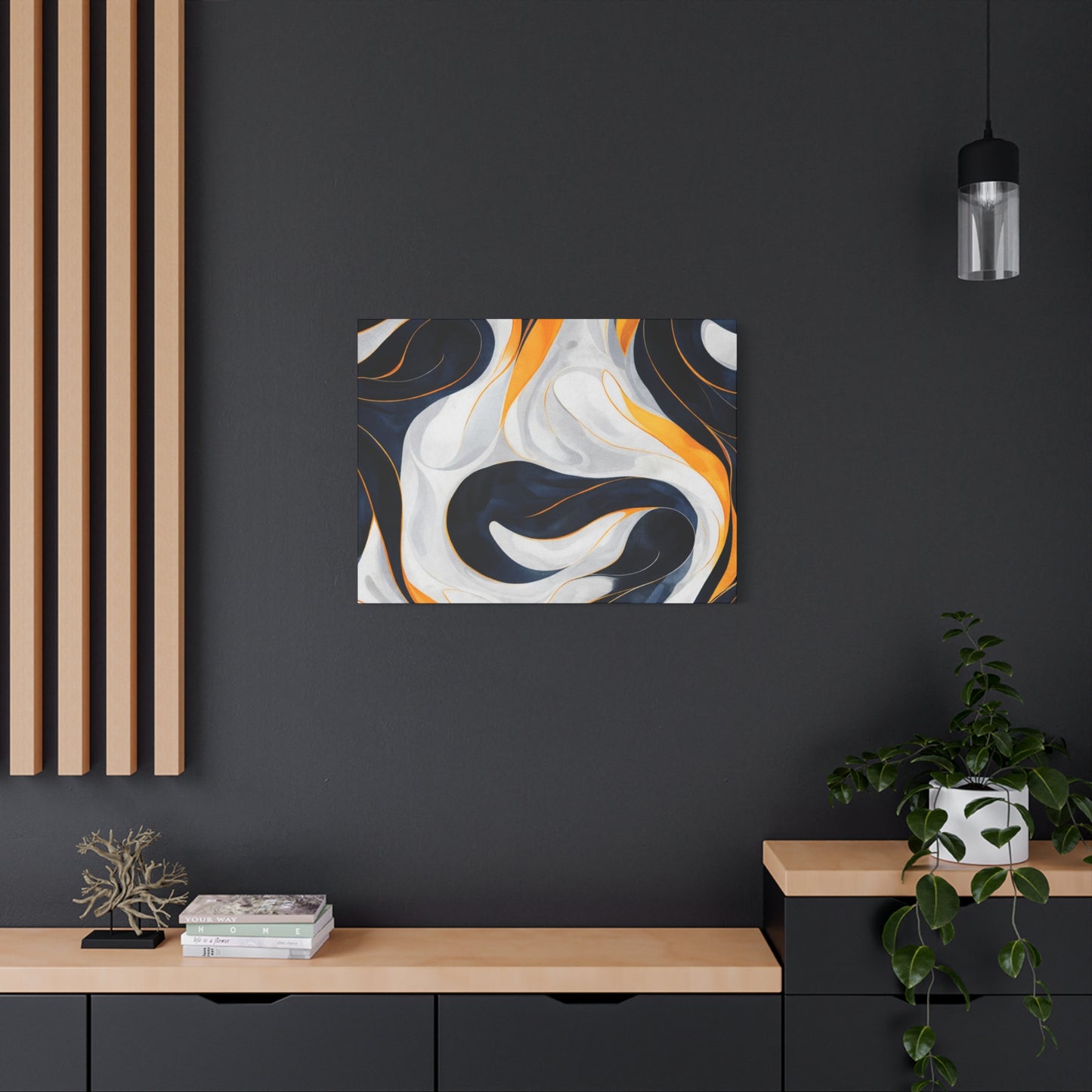 Abstract Navy & Gold Swirl Matte Canvas Wall Art