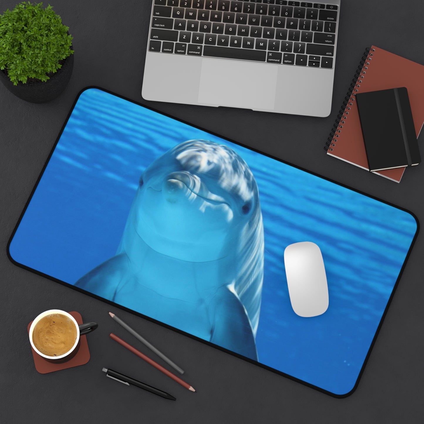 Dolphin Desk Mat — Playful Ocean Blue Mouse Pad