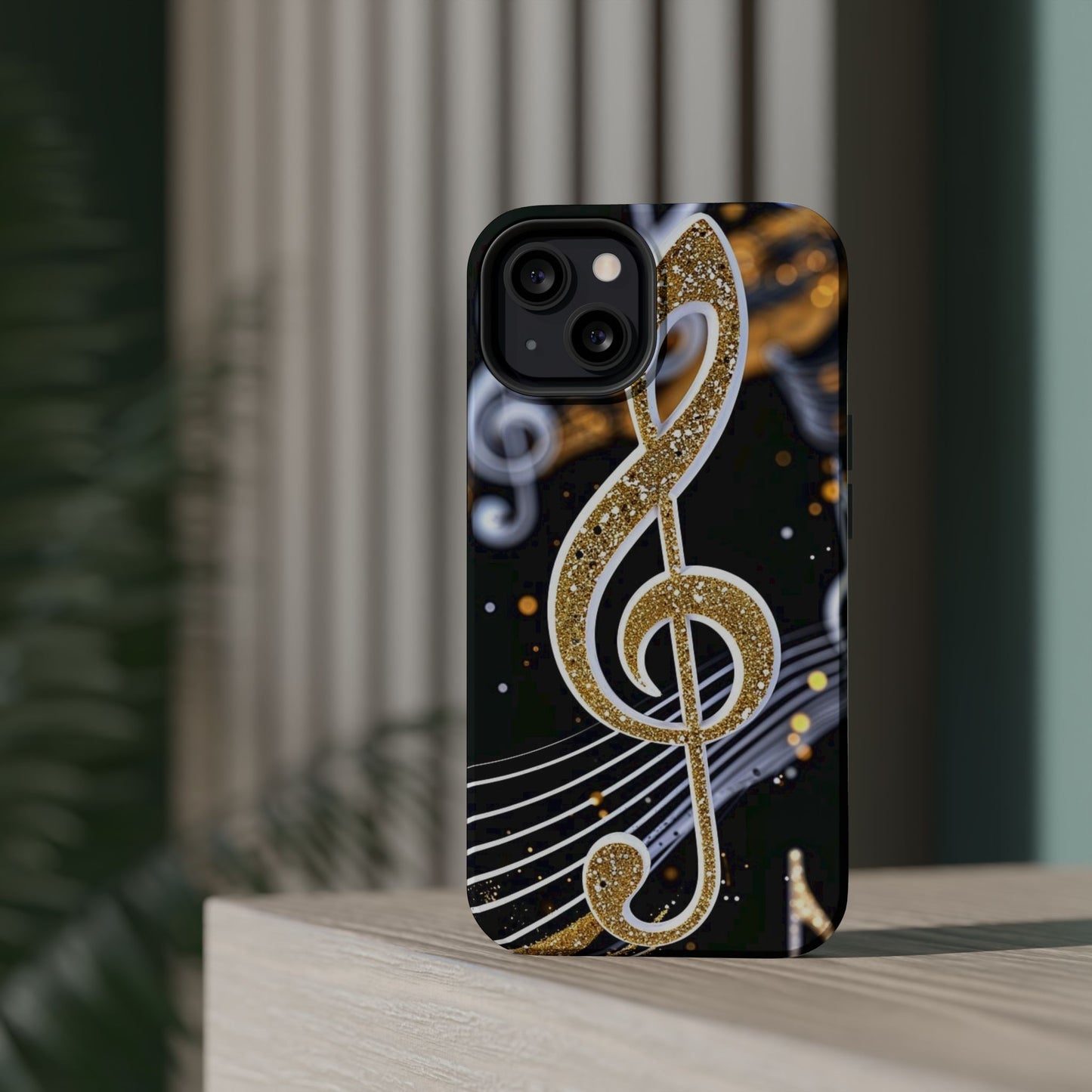 Music Notes Magnetic Impact-Resistant Phone Case — Gold Treble Clef Design