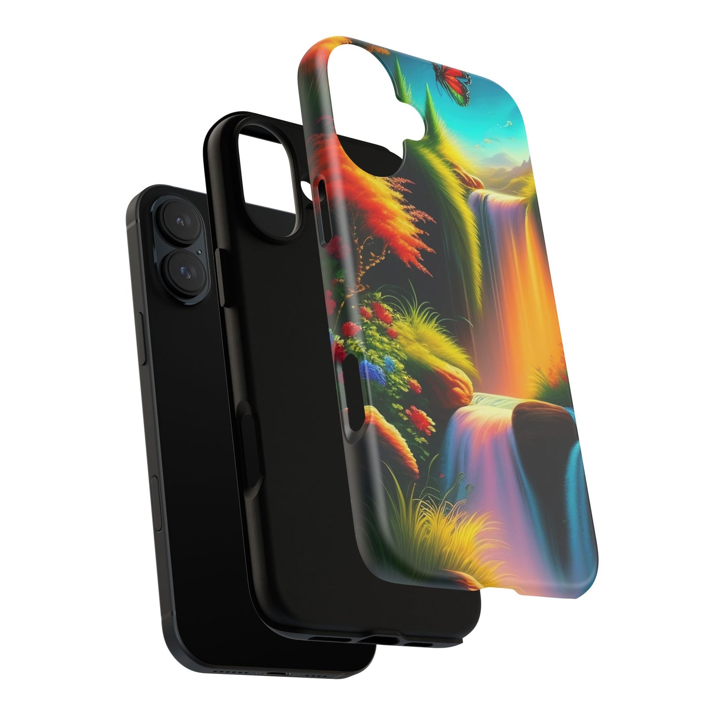 Phone Case - Vibrant Waterfall Landscape with Butterfly | Colorful Nature Protective Case