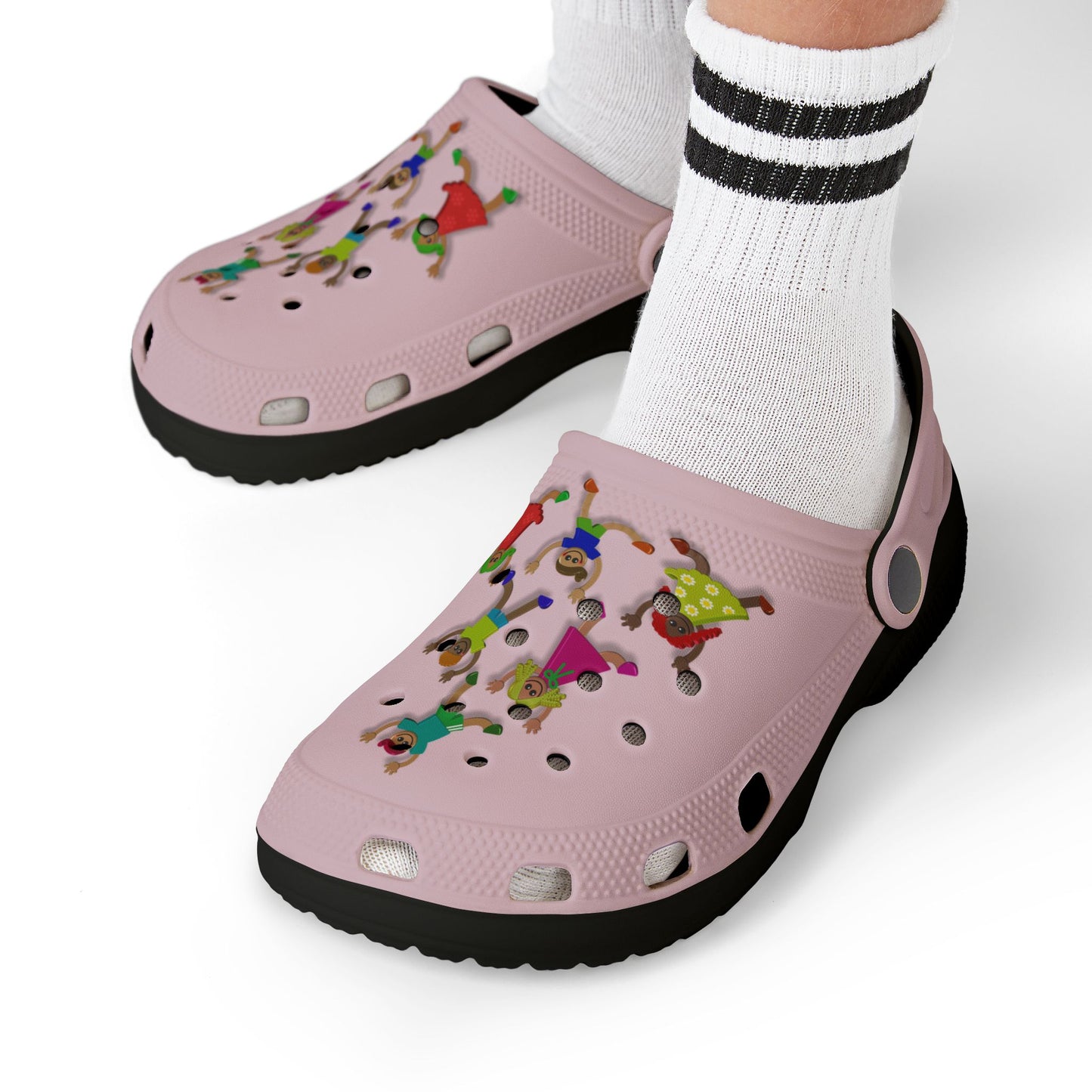 Kids Pink Foam Clogs with Cheerful Dancing Kids Print