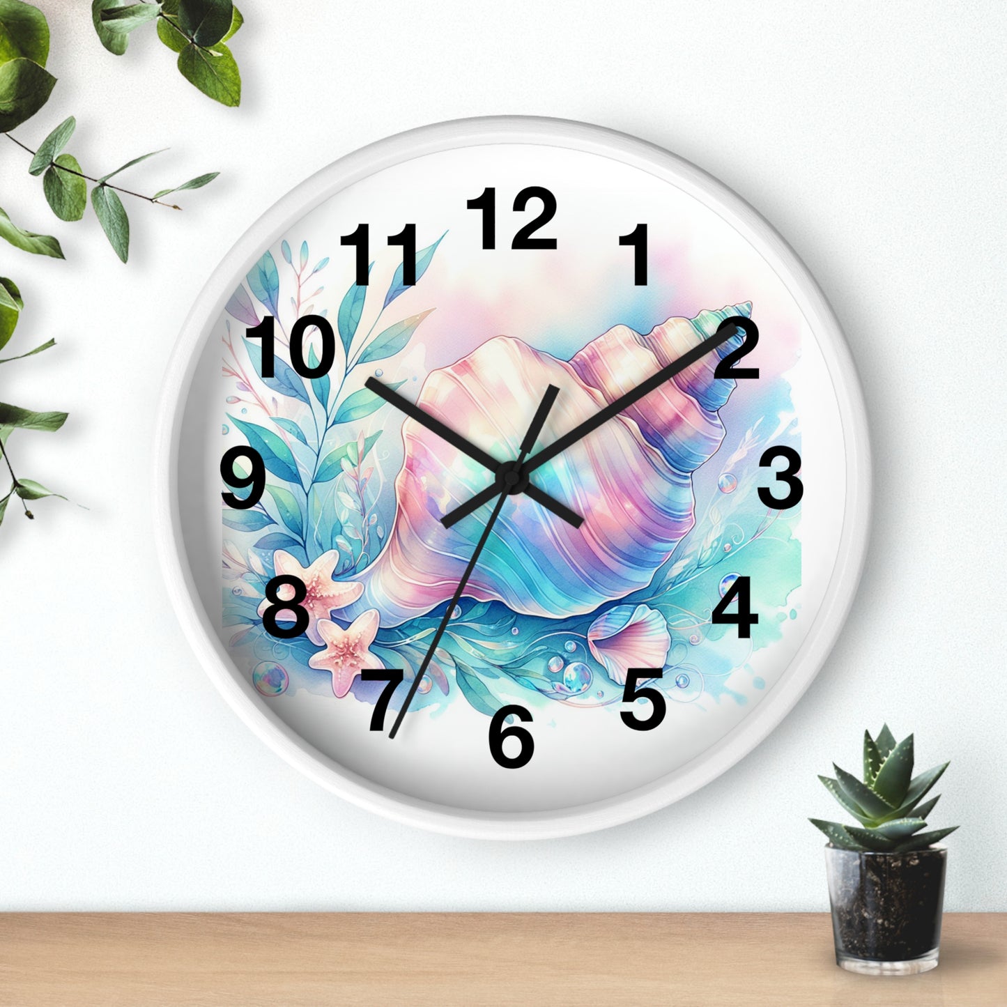Seashell Pastel Wall Clock — Beachy Coastal Home Decor