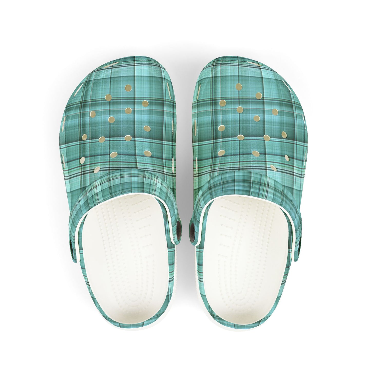 Kids Teal Plaid EVA Foam Clogs — Lightweight Slip-On Sandals for Toddlers & Children