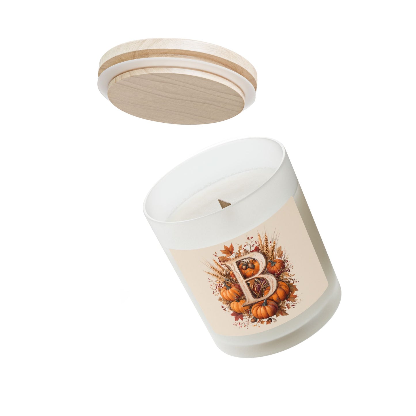 Autumn Monogram Candle — Frosted 11oz Pumpkin Initial "B"
