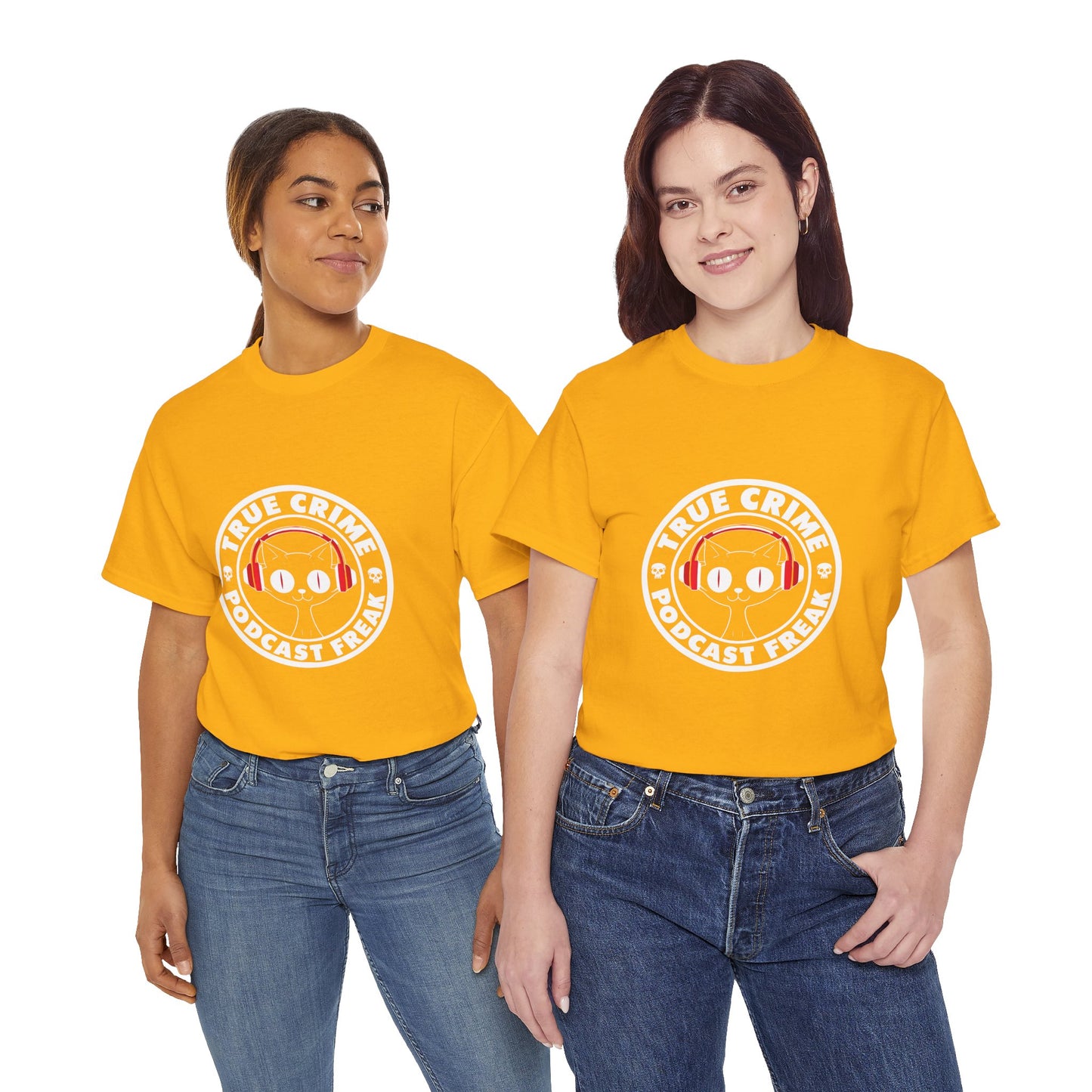 True Crime Podcast Tee — Cat with Headphones Logo