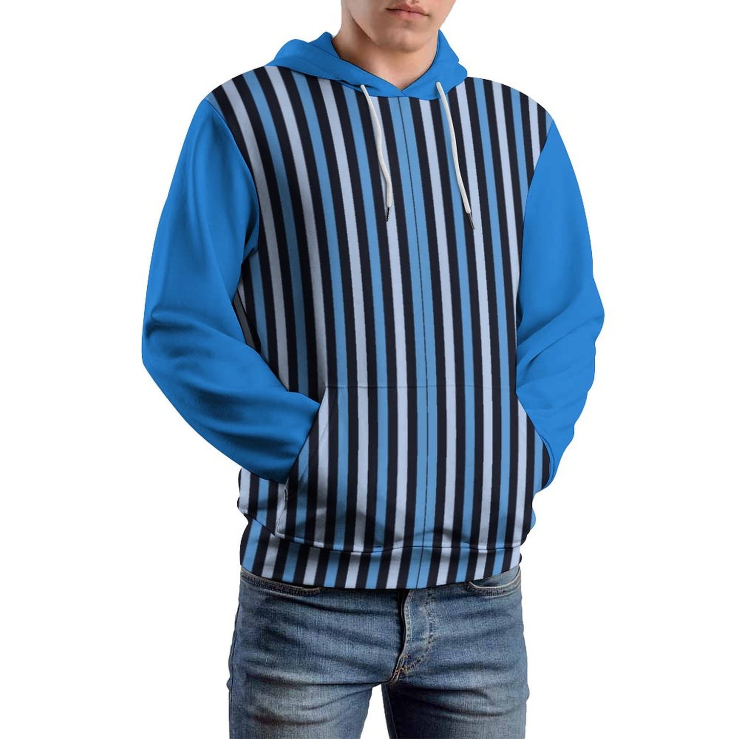 Cool Hoodie with Double-layer Cap Blue Stripes