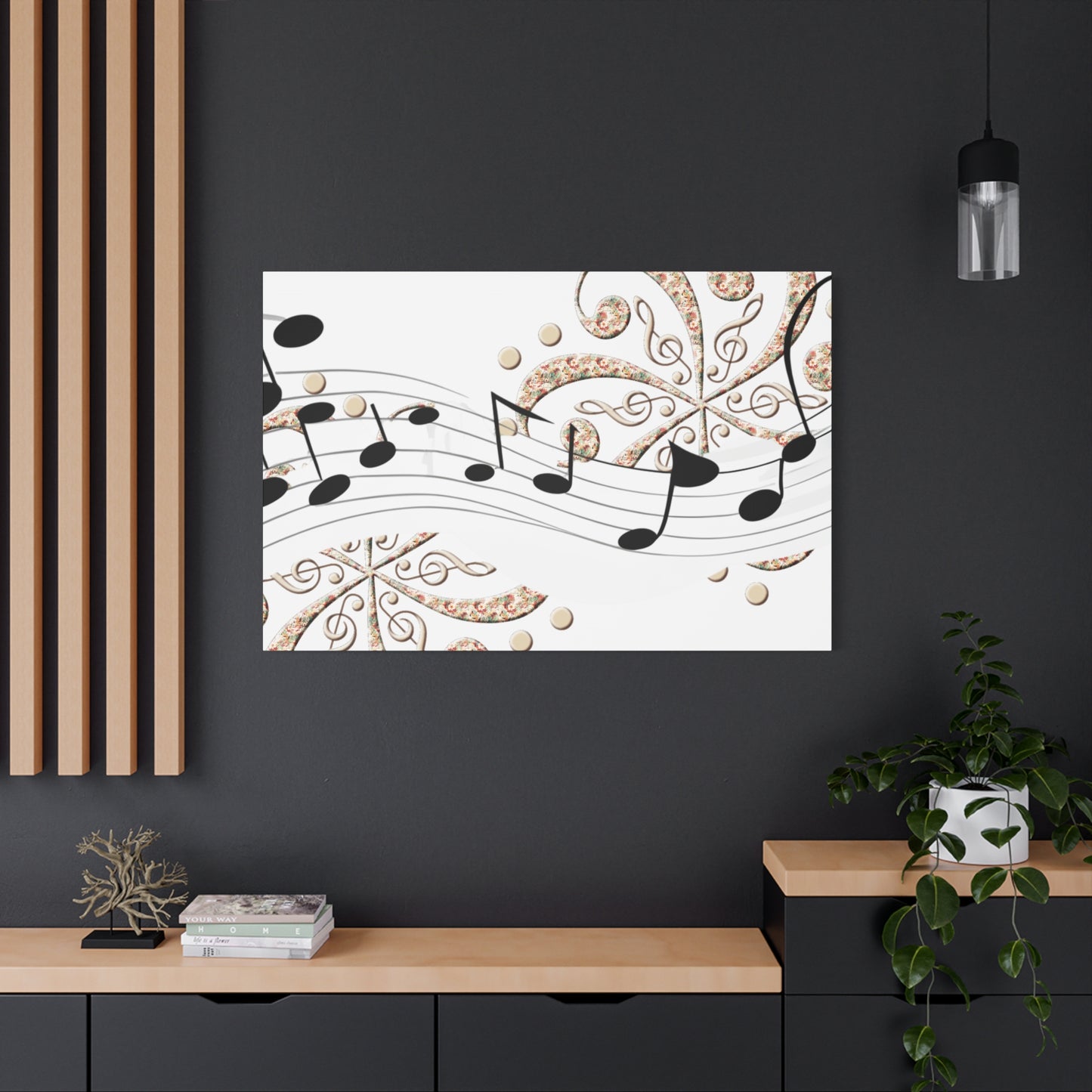 Musical Note Canvas Art, Floral Decor for Home, Music Lover Gift, Wall Art for Musicians, Unique Gift Idea