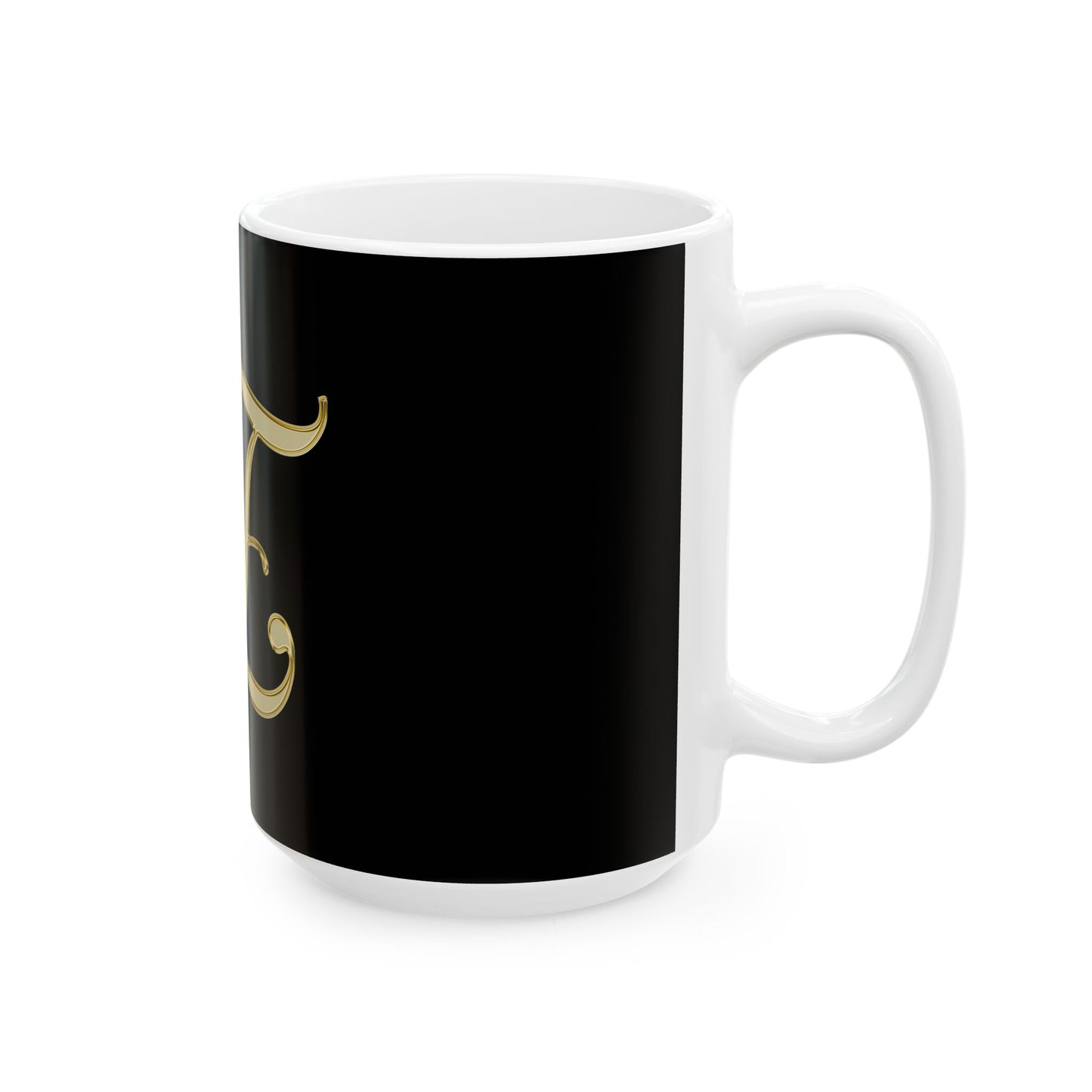 Monogram 'E' Gold Script Ceramic Mug — Elegant Initial Coffee Cup (11oz, 15oz)