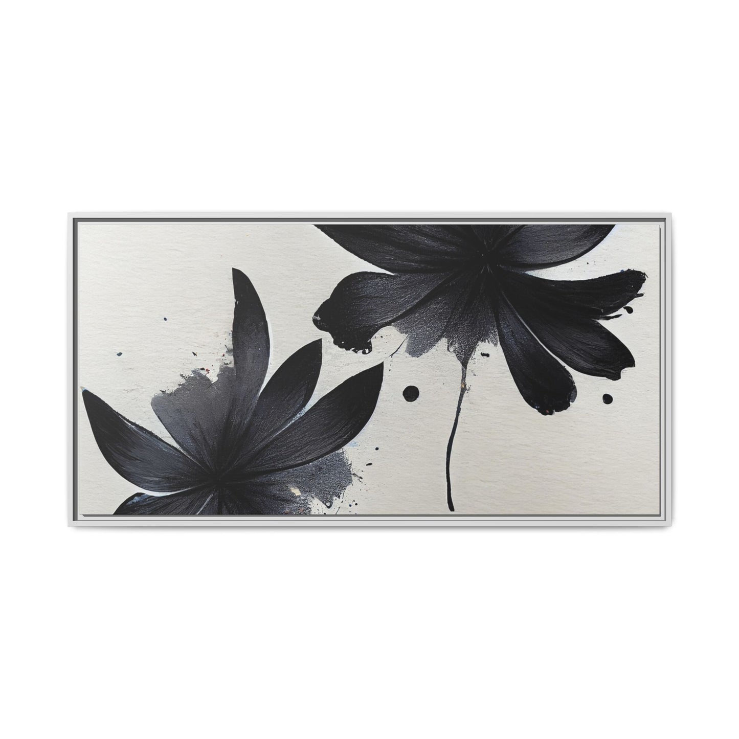 Framed Black Floral Matte Canvas Wall Art — Monochrome Botanical Print
