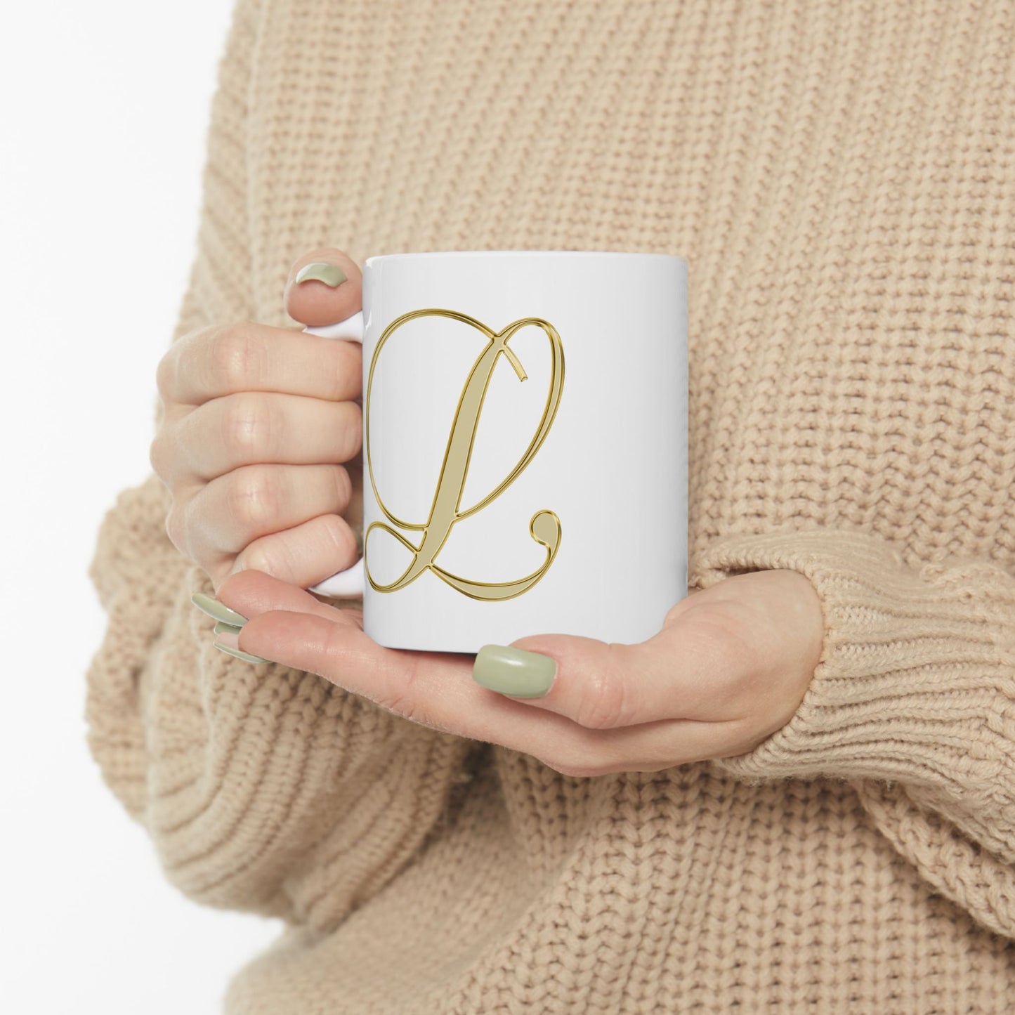 Gold Script Love Ceramic Mug — Elegant Valentine's Day Coffee Cup (11oz, 15oz)
