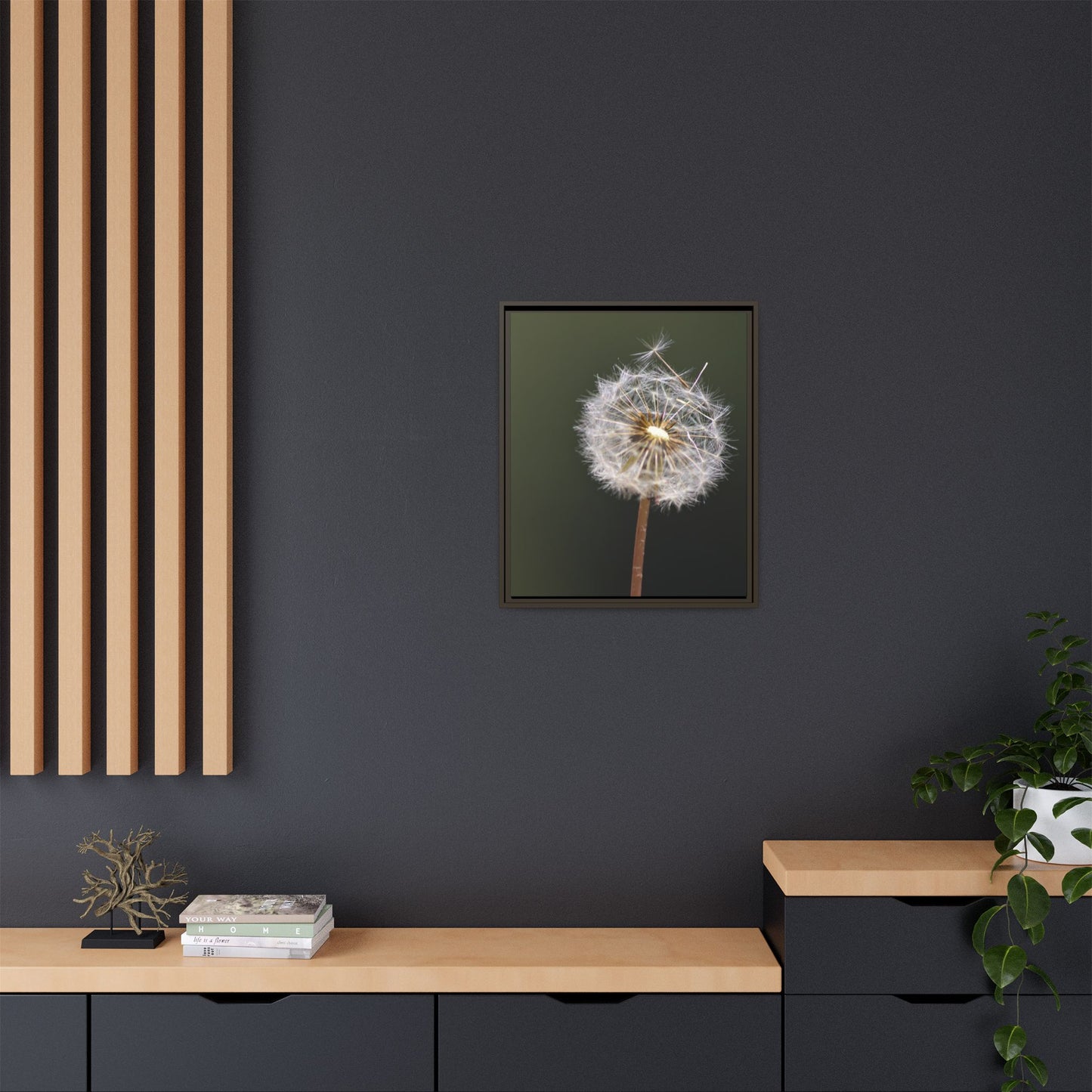 Framed Dandelion Canvas Print — Matte Botanical Wall Art