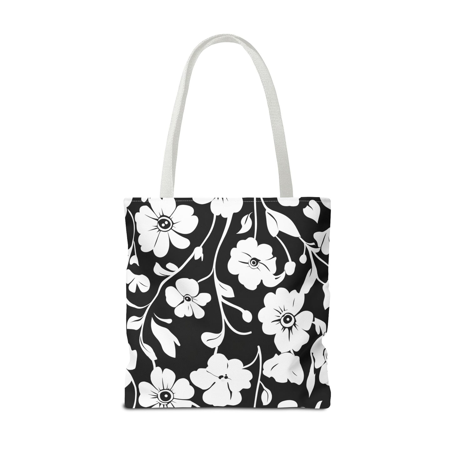 Elegant Floral Tote Bag, Black and White Tote, Eco-Friendly Shopping Bag