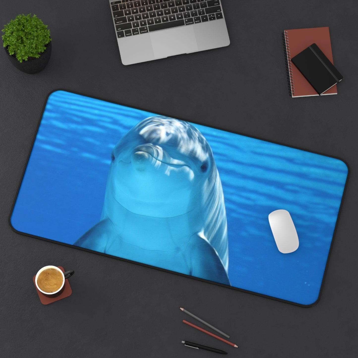 Dolphin Desk Mat — Playful Ocean Blue Mouse Pad