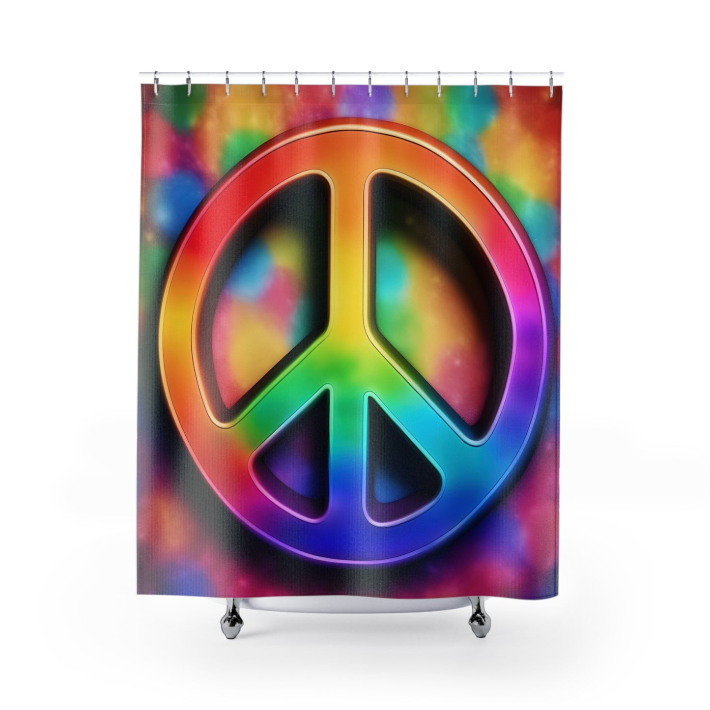 Rainbow Peace Sign Shower Curtain — Psychedelic Tie-Dye Bathroom Decor