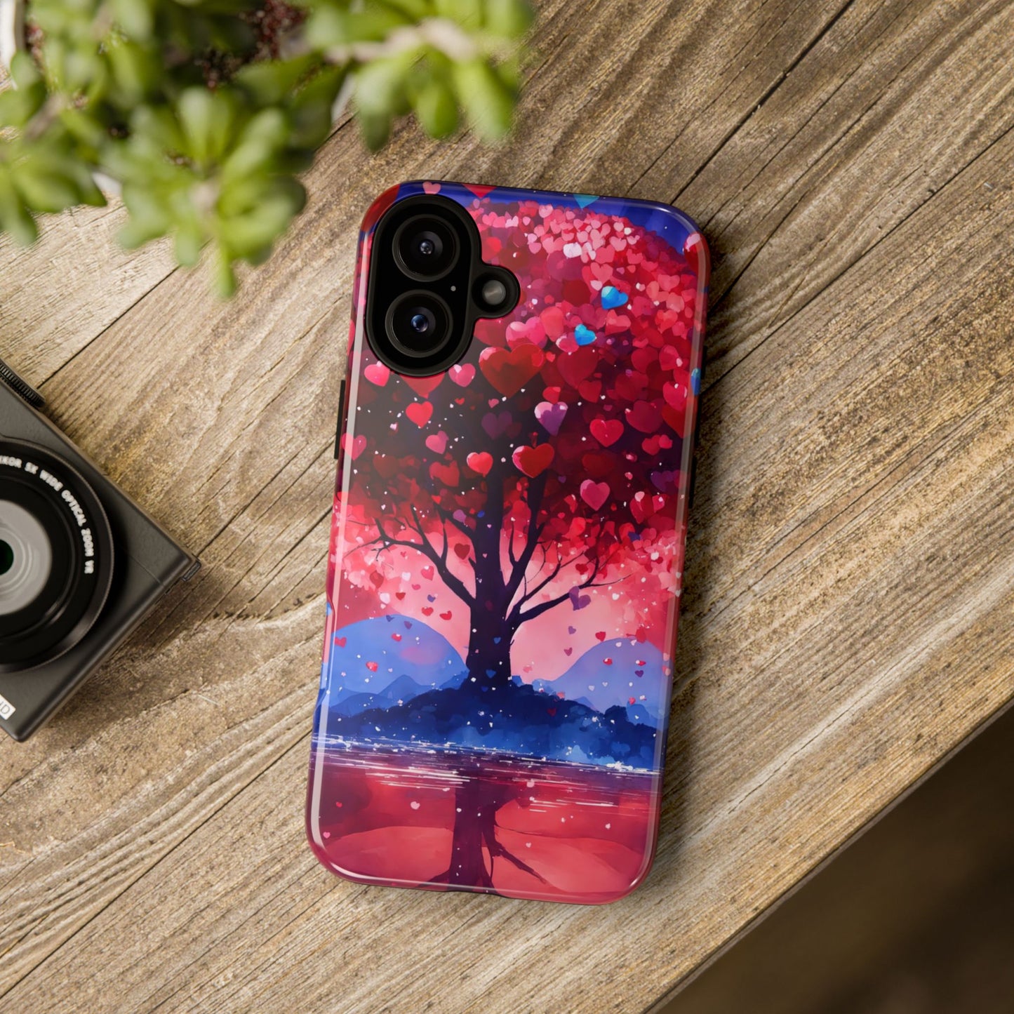 Heart Tree Phone Case — Romantic Red & Blue Protective Tough Case