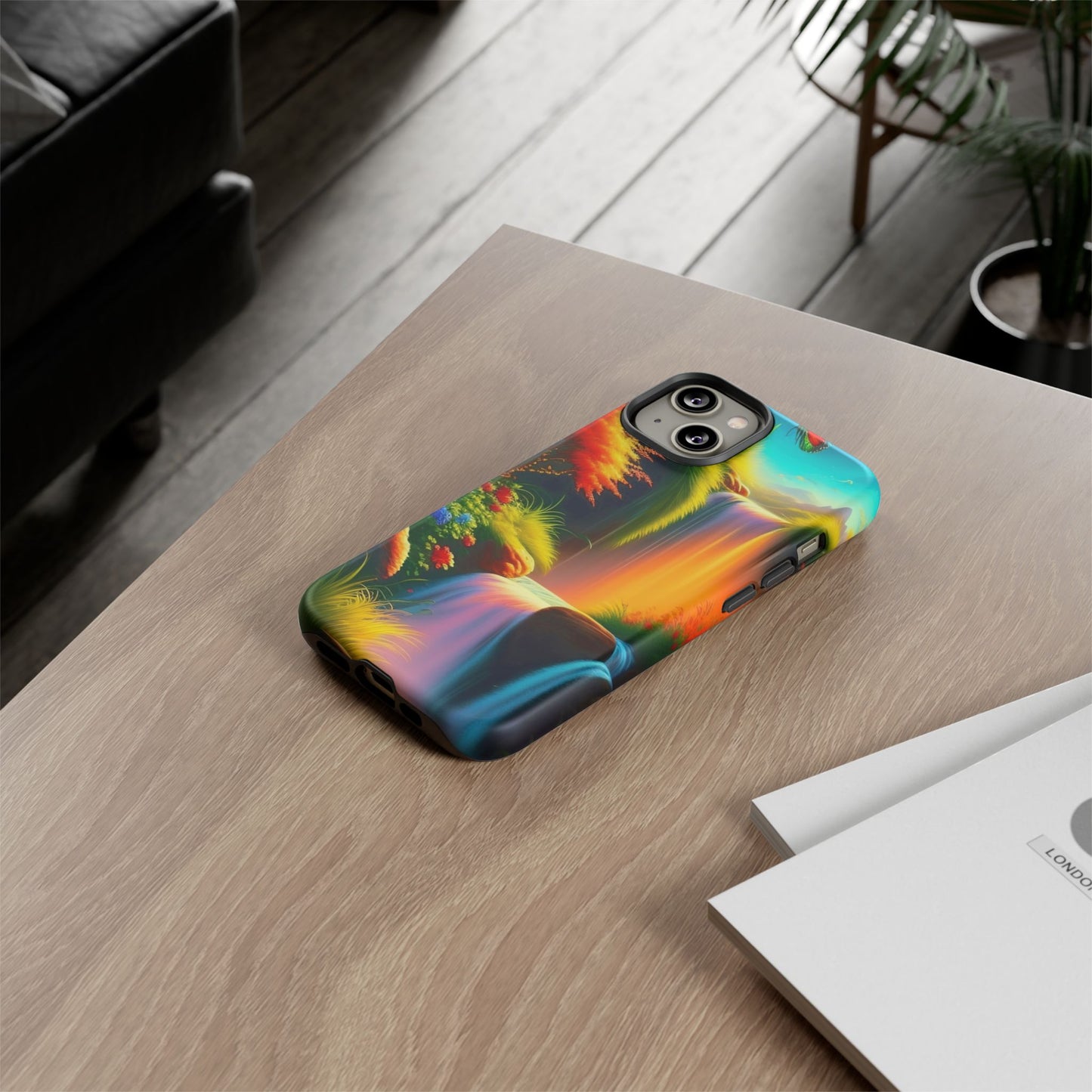 Phone Case - Vibrant Waterfall Landscape with Butterfly | Colorful Nature Protective Case