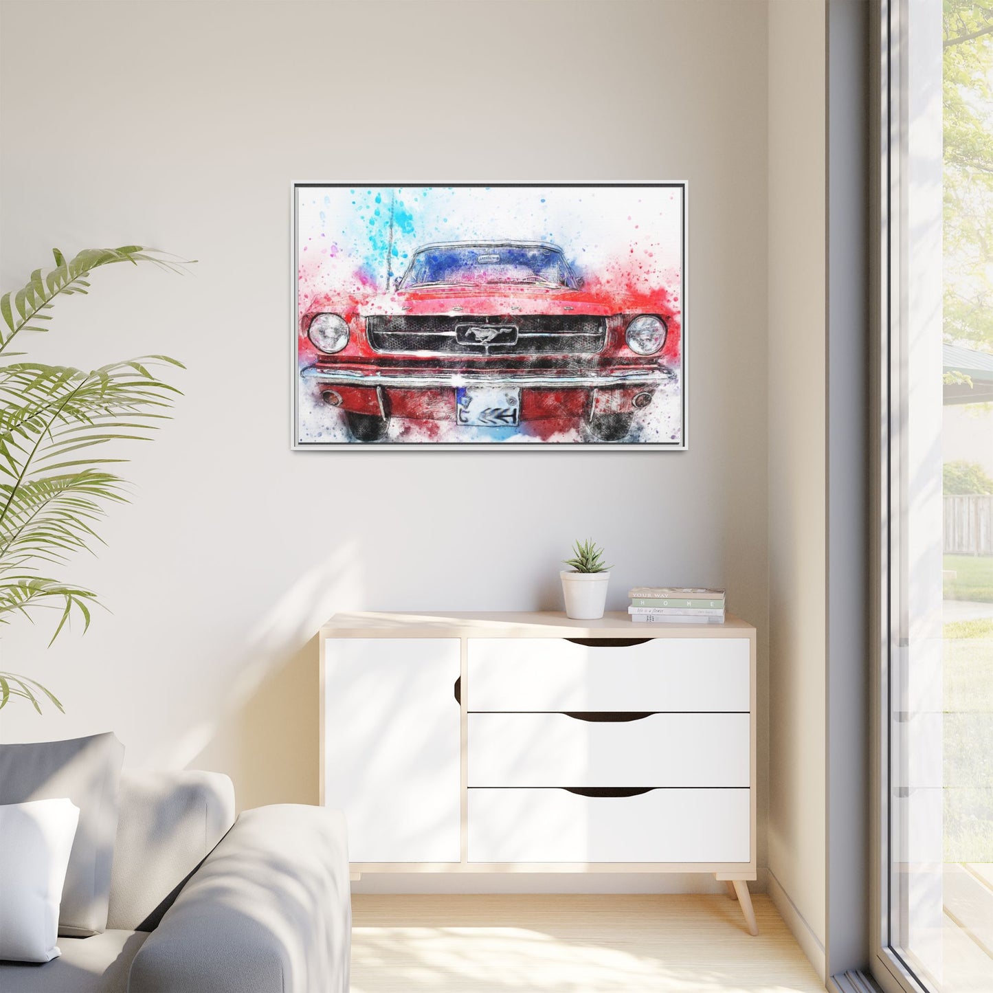 Matte Canvas, Framed Mustang Car