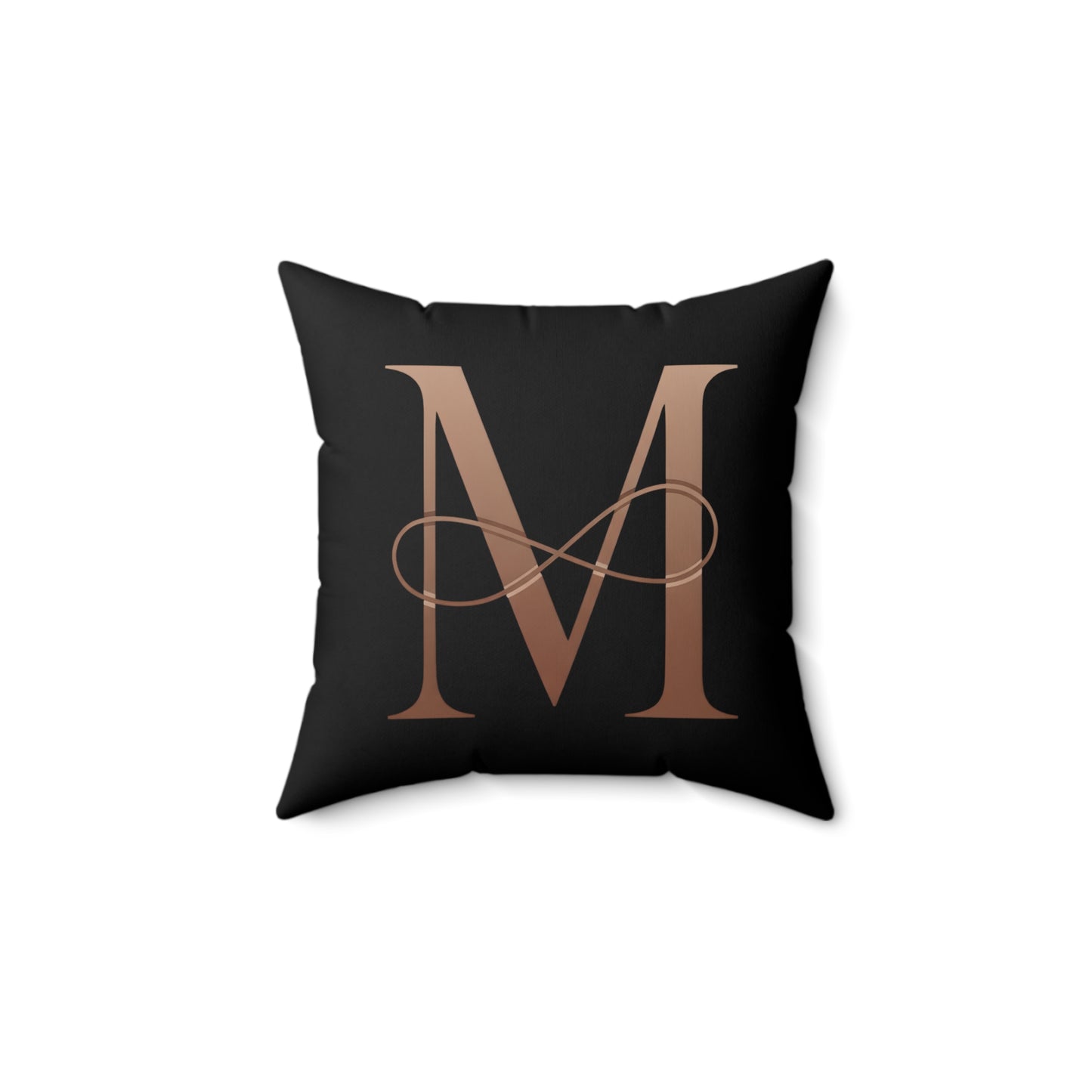 Monogram M Square Pillow — Elegant Rose Gold Letter on Black Accent Pillow