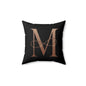 Monogram M Square Pillow — Elegant Rose Gold Letter on Black Accent Pillow
