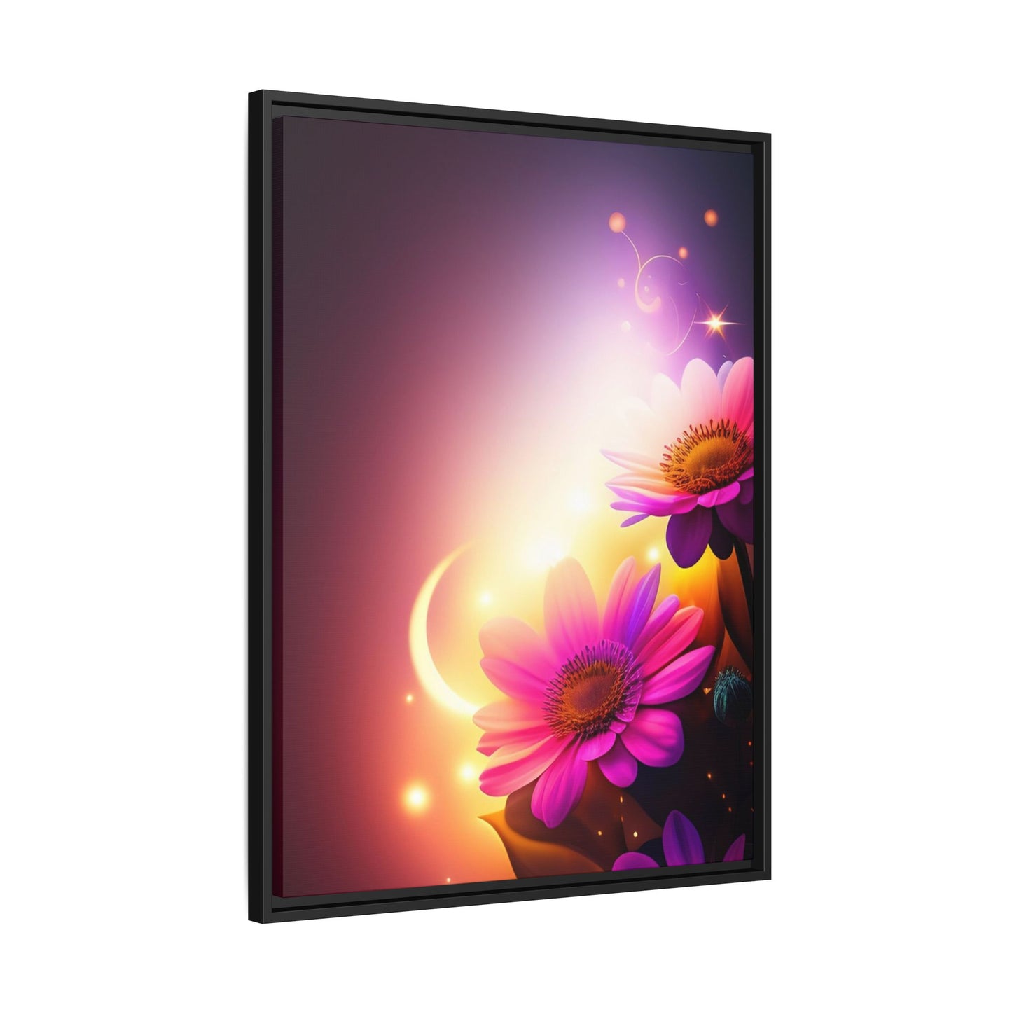 Framed Floral Canvas Art — Pink Daisies Sunset Wall Print