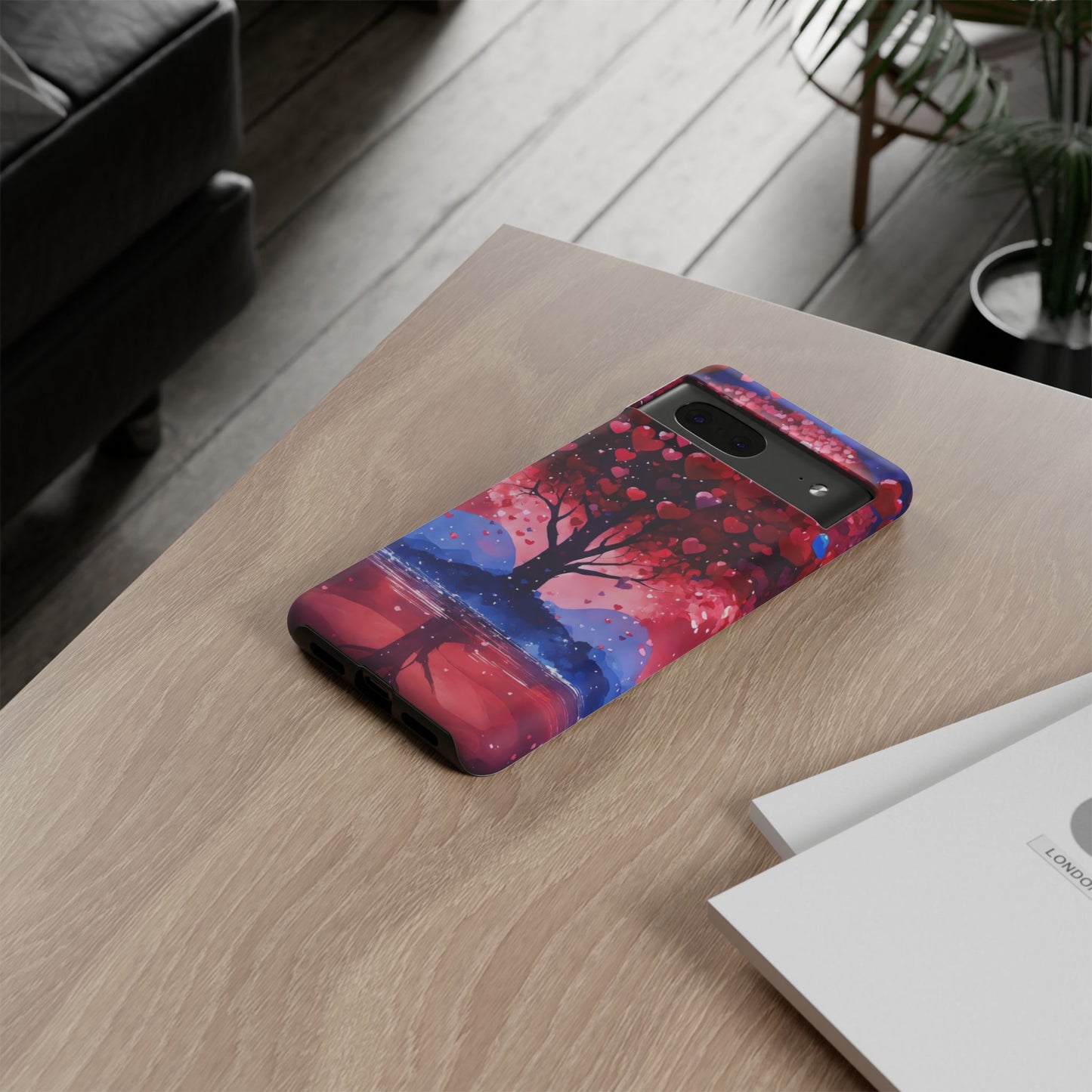 Heart Tree Phone Case — Romantic Red & Blue Protective Tough Case