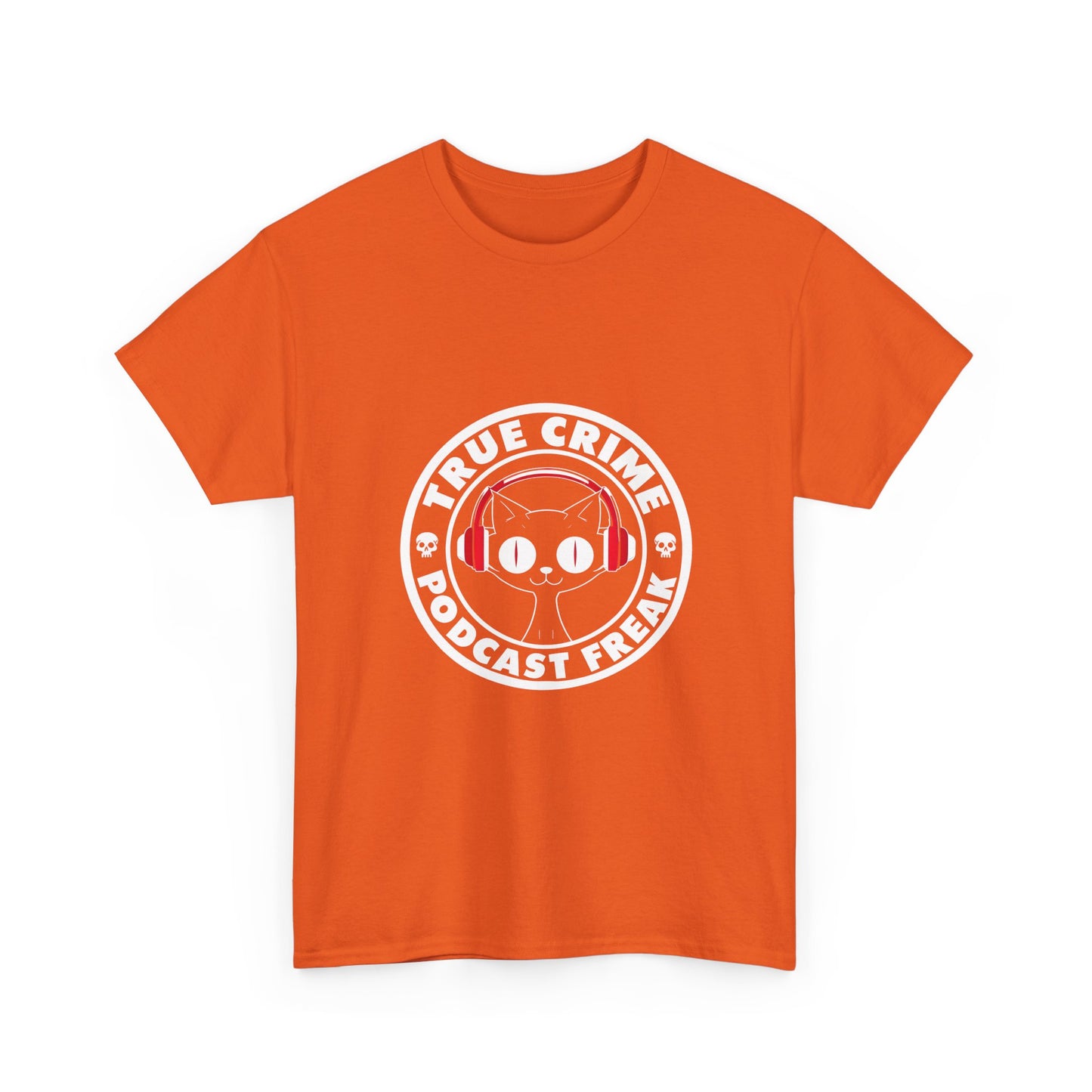 True Crime Podcast Tee — Cat with Headphones Logo