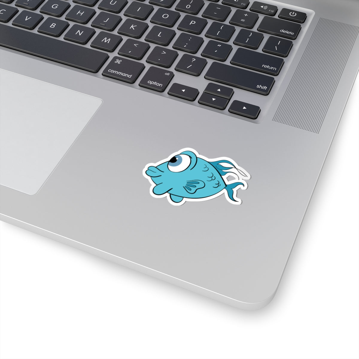 Cute Blue Cartoon Fish Kiss-Cut Sticker — Waterproof Laptop & Water Bottle Decal