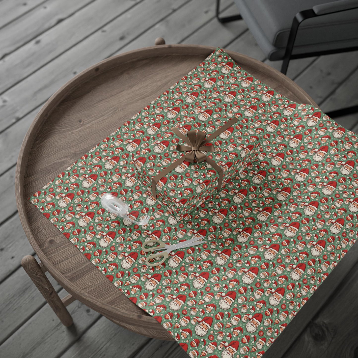 Christmas Santa Face Wrapping Paper Roll — Festive Green Holiday Gift Wrap