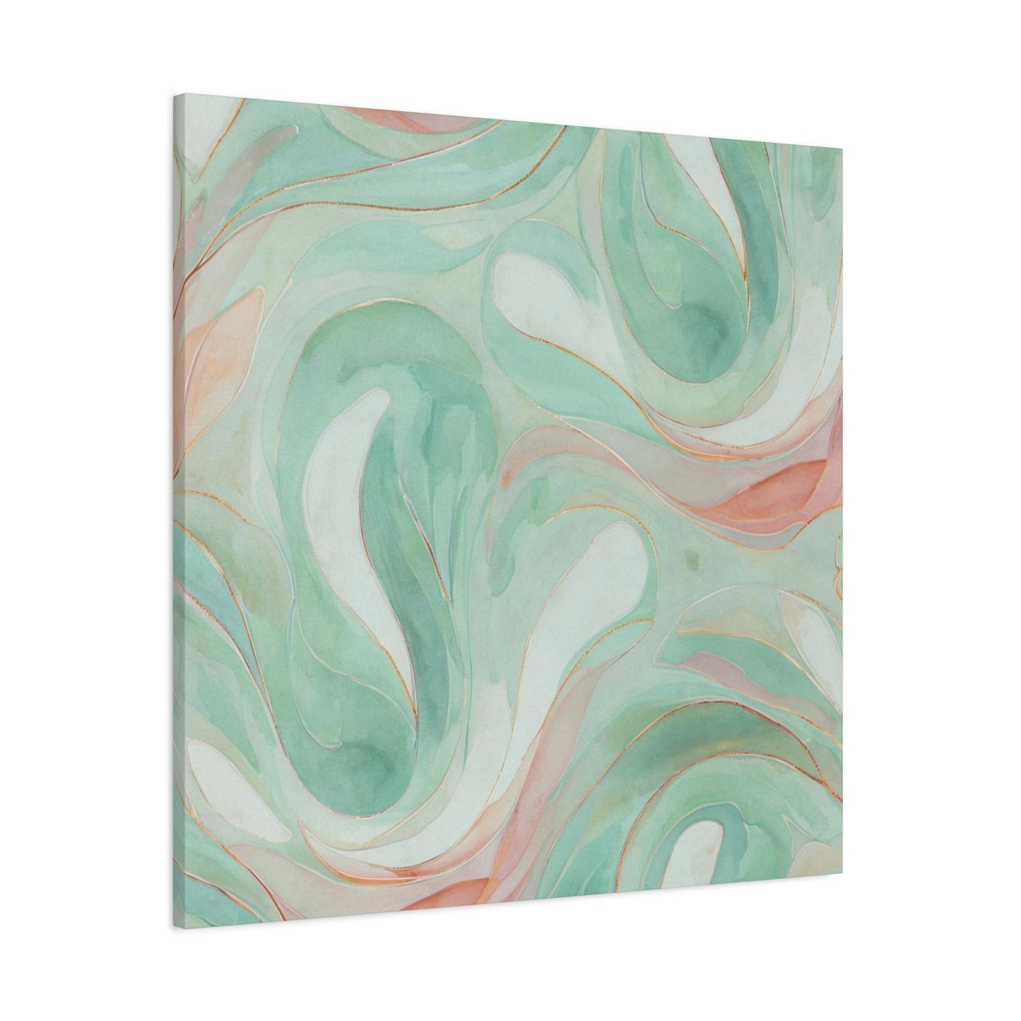 Abstract Green Marble Canvas Print — Teal & Coral Swirl Wall Art