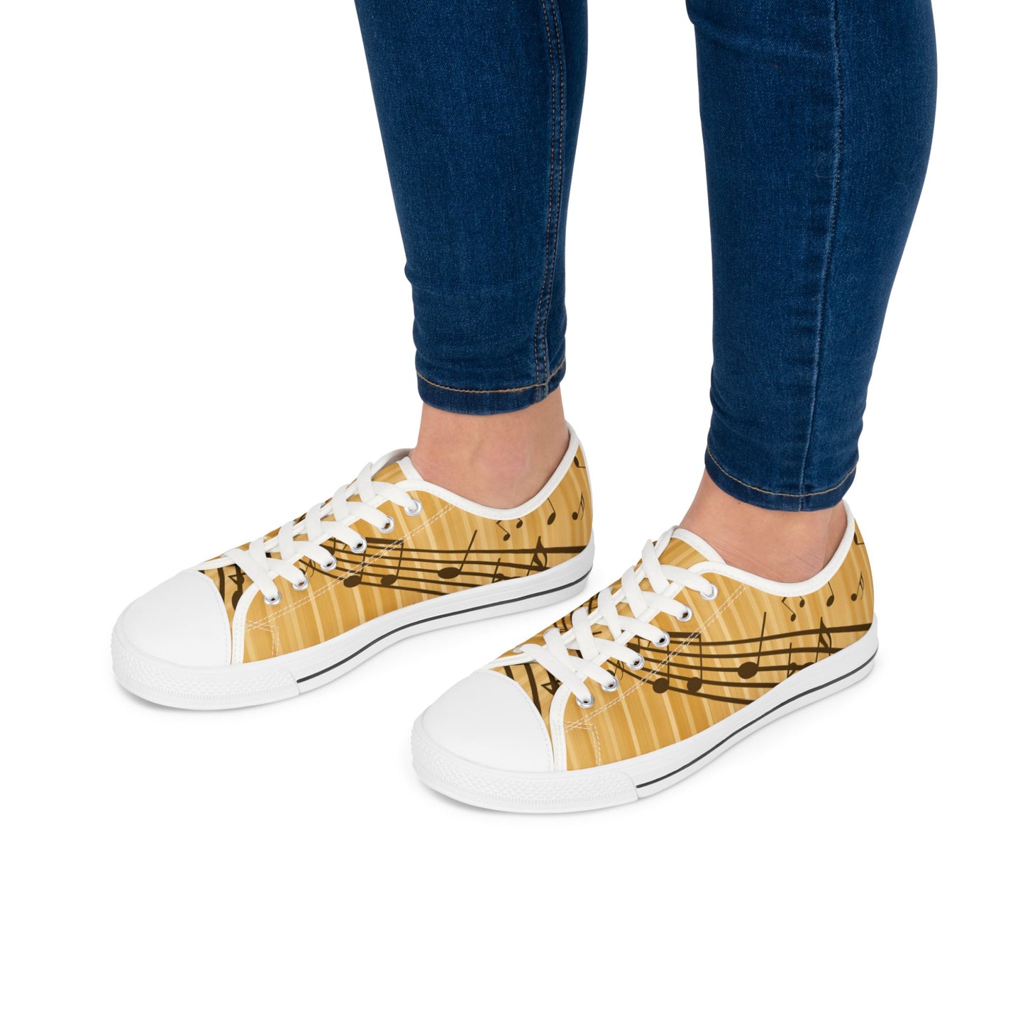 Music Notes Low Top Sneakers — Gold Staff & Notes Casual Canvas Shoes