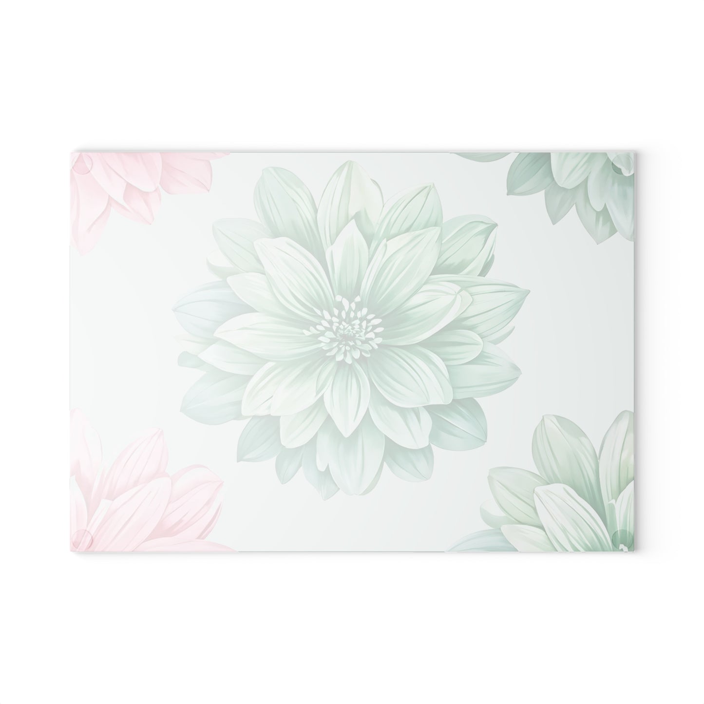 Glass Cutting Board — Pastel Succulent Floral Design (Mint & Pink)