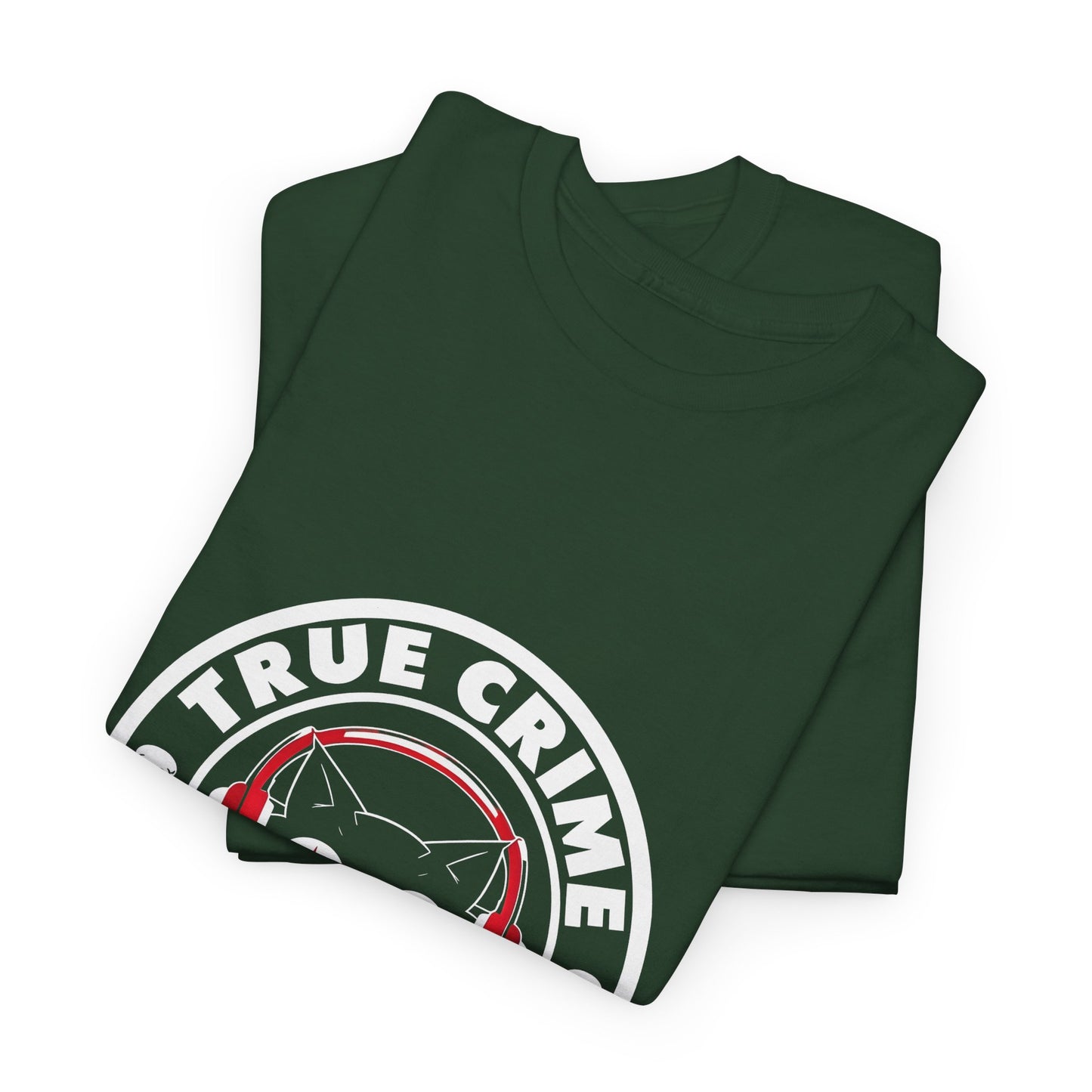 True Crime Podcast Tee — Cat with Headphones Logo