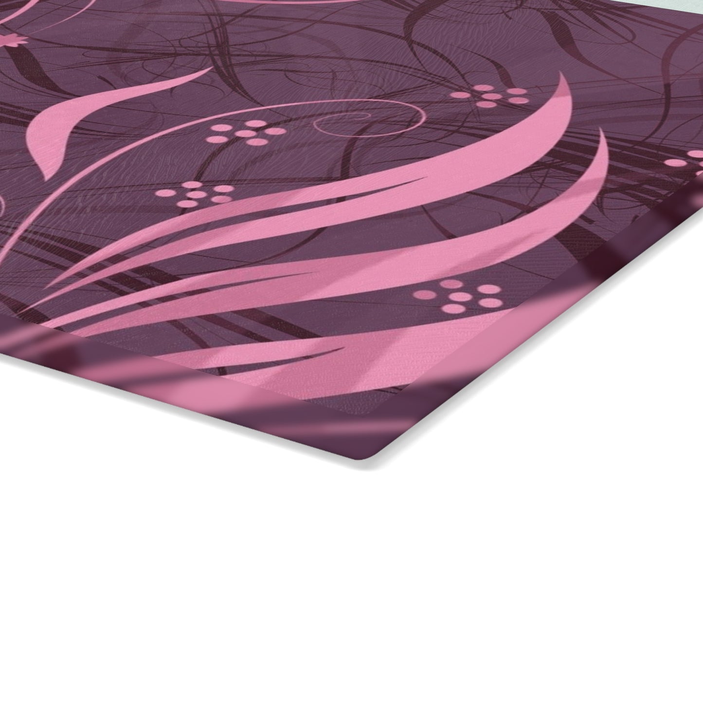 Glass Cutting Board — Pink Floral Swirl Design