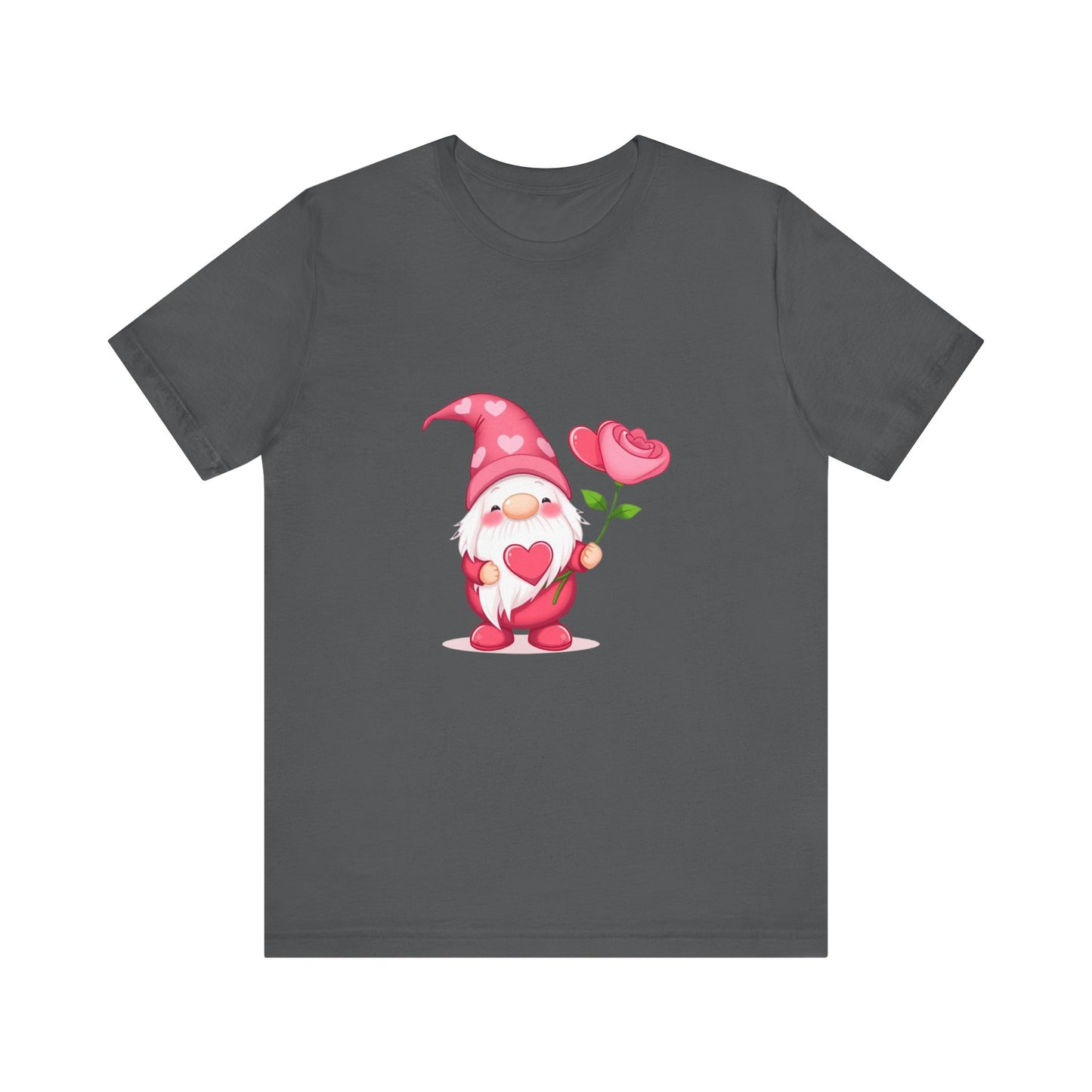 Valentine Gnome T‑Shirt — Cute Pink Gnome Holding Rose Tee