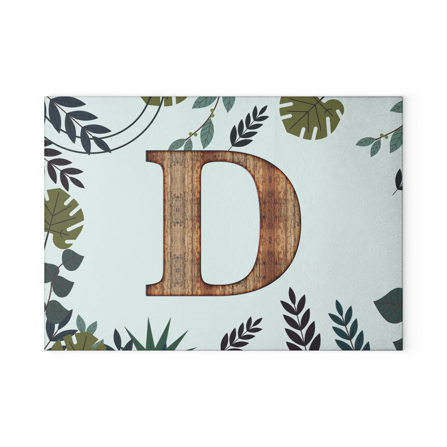 Monogram D Wood Letter Glass Cutting Board – Botanical Initial Kitchen Decor