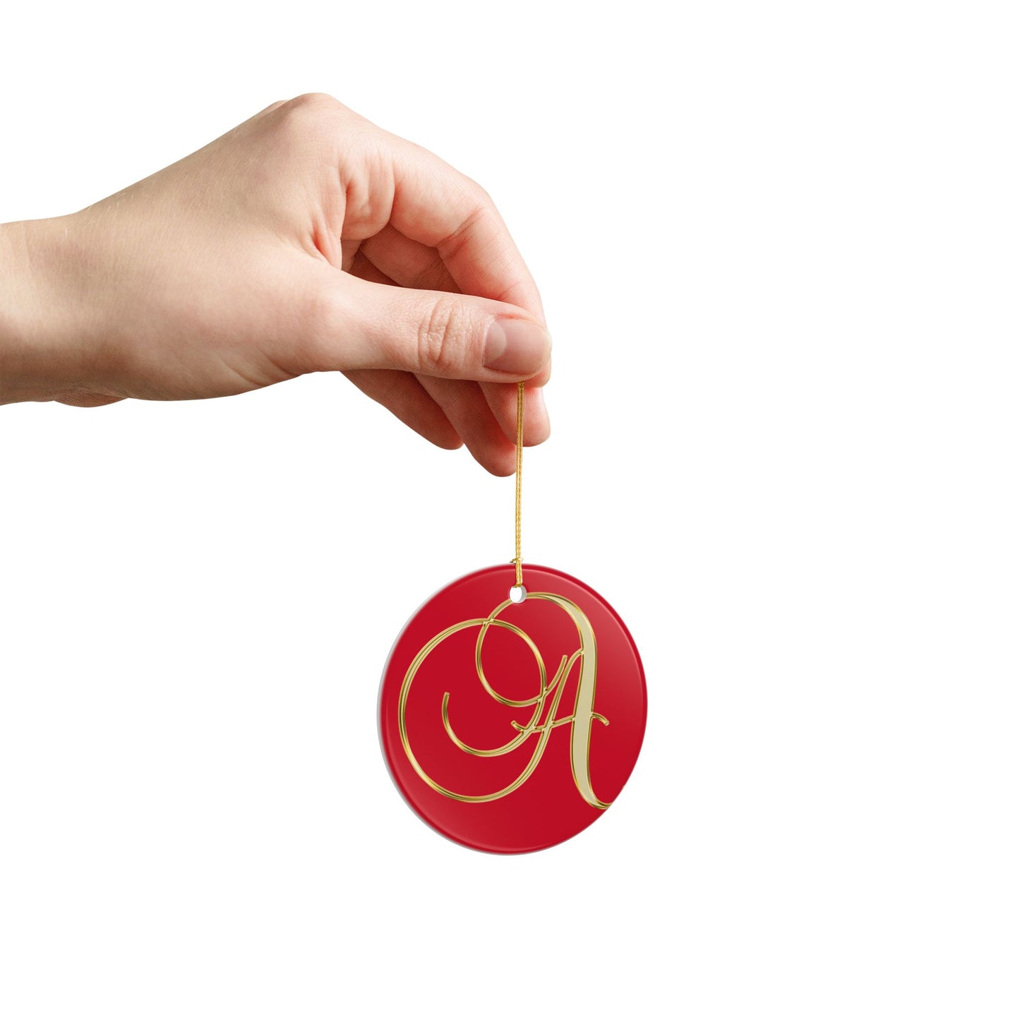 Monogram A Ceramic Ornament — Red & Gold Initial Holiday Decoration