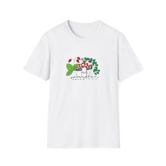 Whimsical Mushroom T-Shirt for Nature Lovers, Casual Tees, Gift for Gardeners, Unisex Softstyle Shirt, Eco-Friendly Apparel
