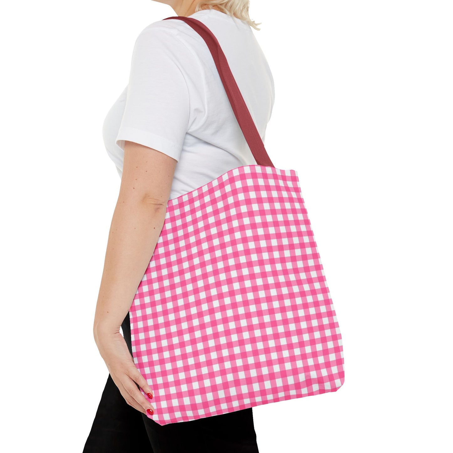 Cute Pink Gingham Tote Bag - Reusable Shopping Bag, Beach Tote
