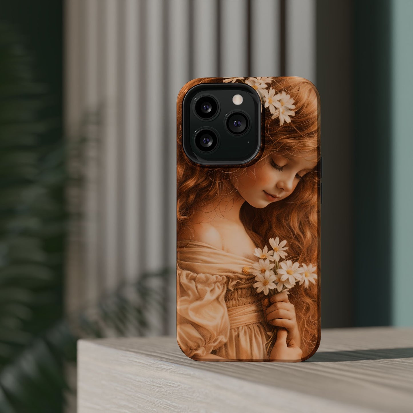 Vintage Floral Girl Magnetic Impact Phone Case — Protective iPhone Cover with Sepia Art