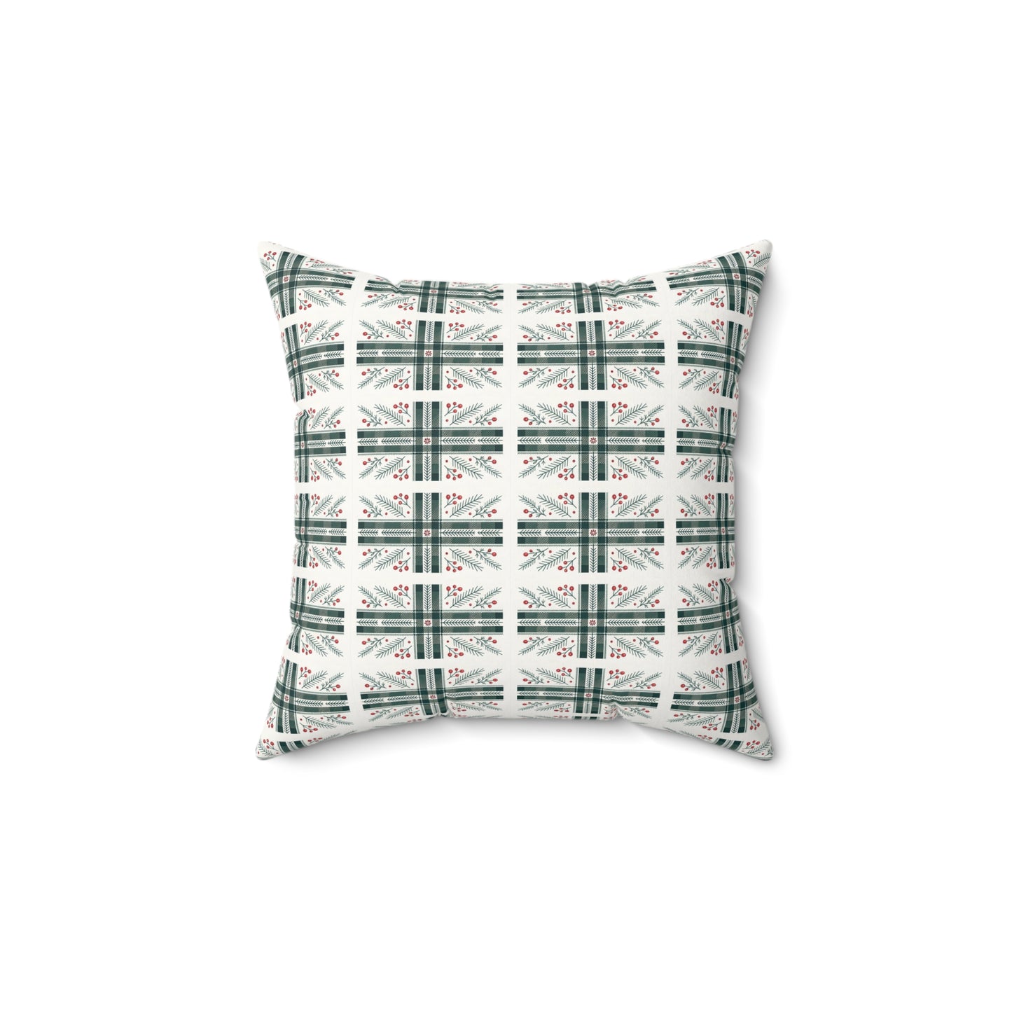 Holiday Plaid Pine & Berry Decorative Pillow