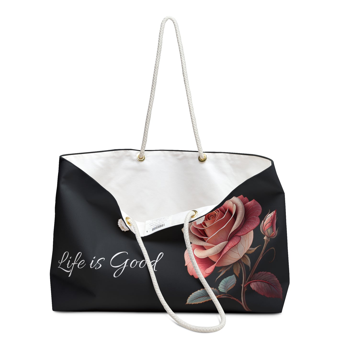 Rose-Labeled Weekender Bag, Travel Tote, Floral Gym Bag, Gift for Her, Beach Bag, Overnight Bag