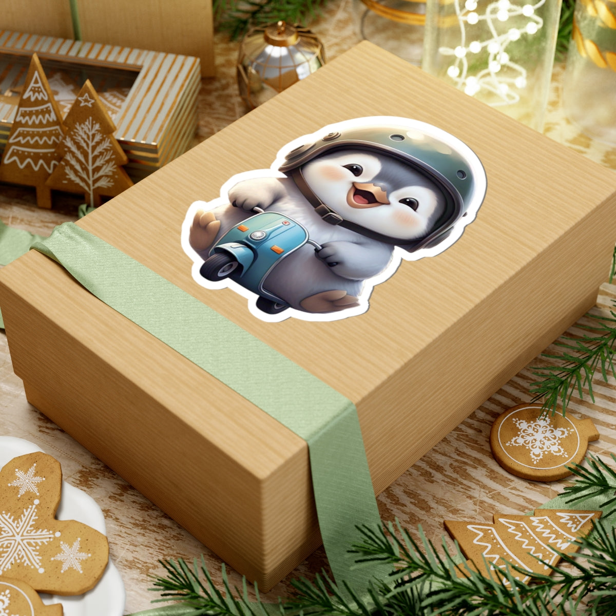 Adorable Penguin Scooter Kiss-Cut Sticker