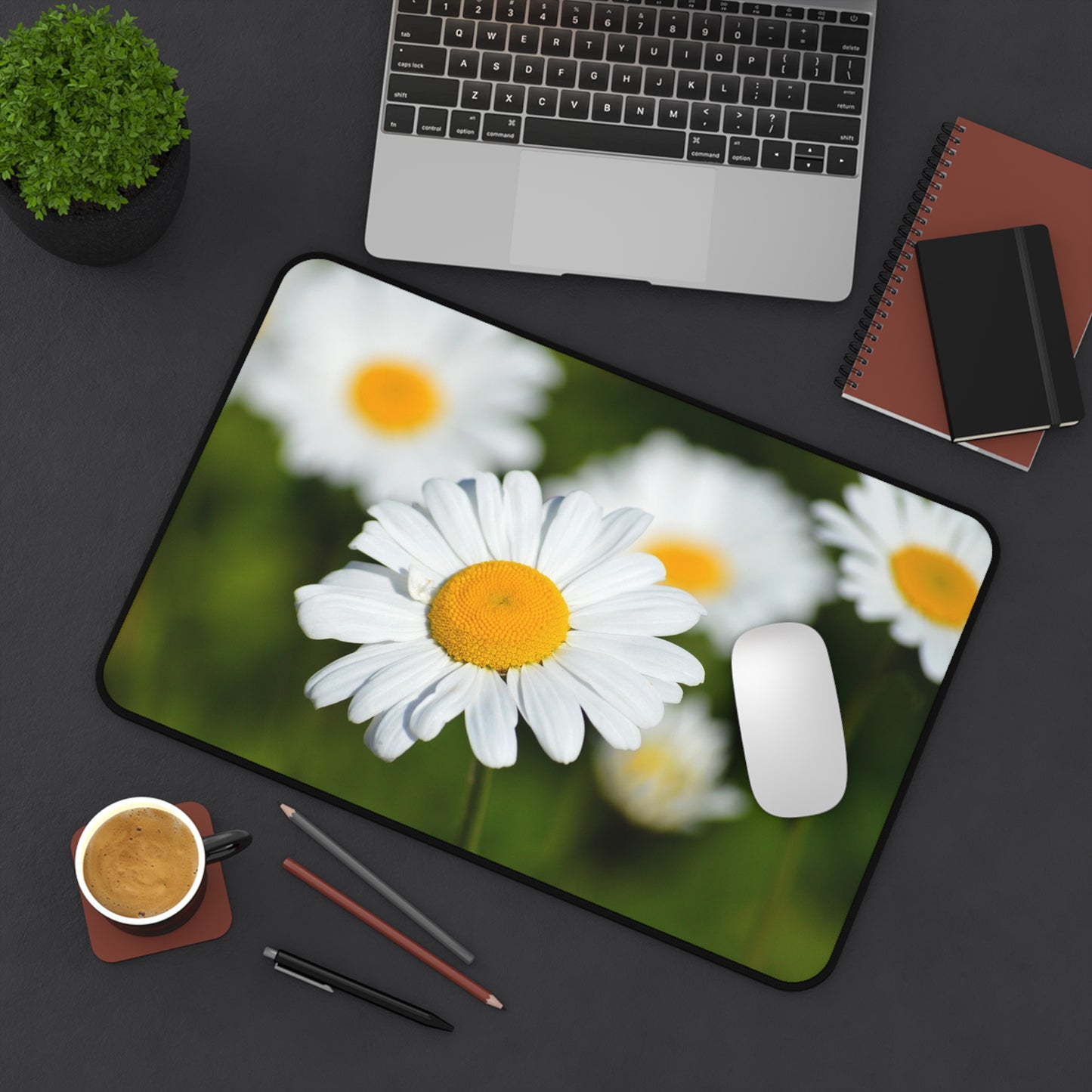 Daisy Field Desk Mat — Floral Mouse Pad Surface for Home Office