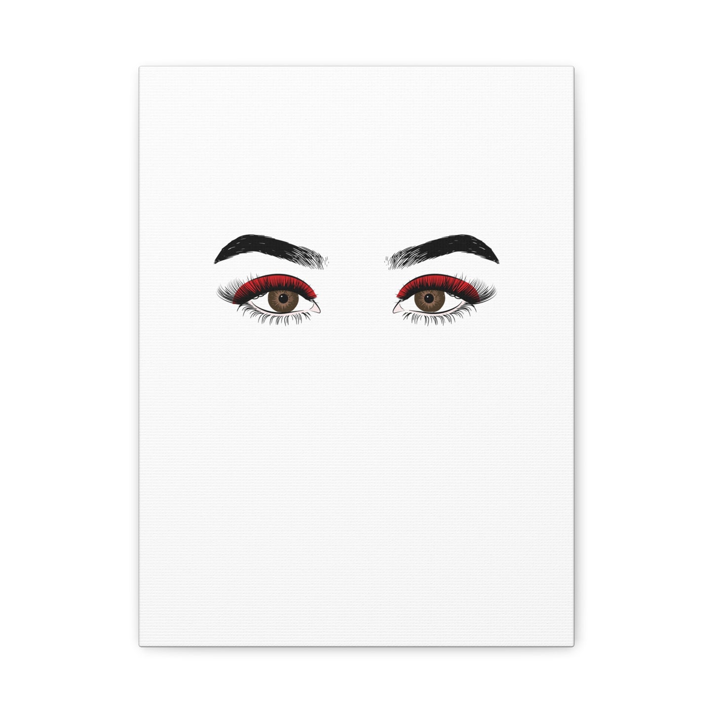 Glam Eyes Matte Canvas Wall Art — Brown Eyes with Red Lashes