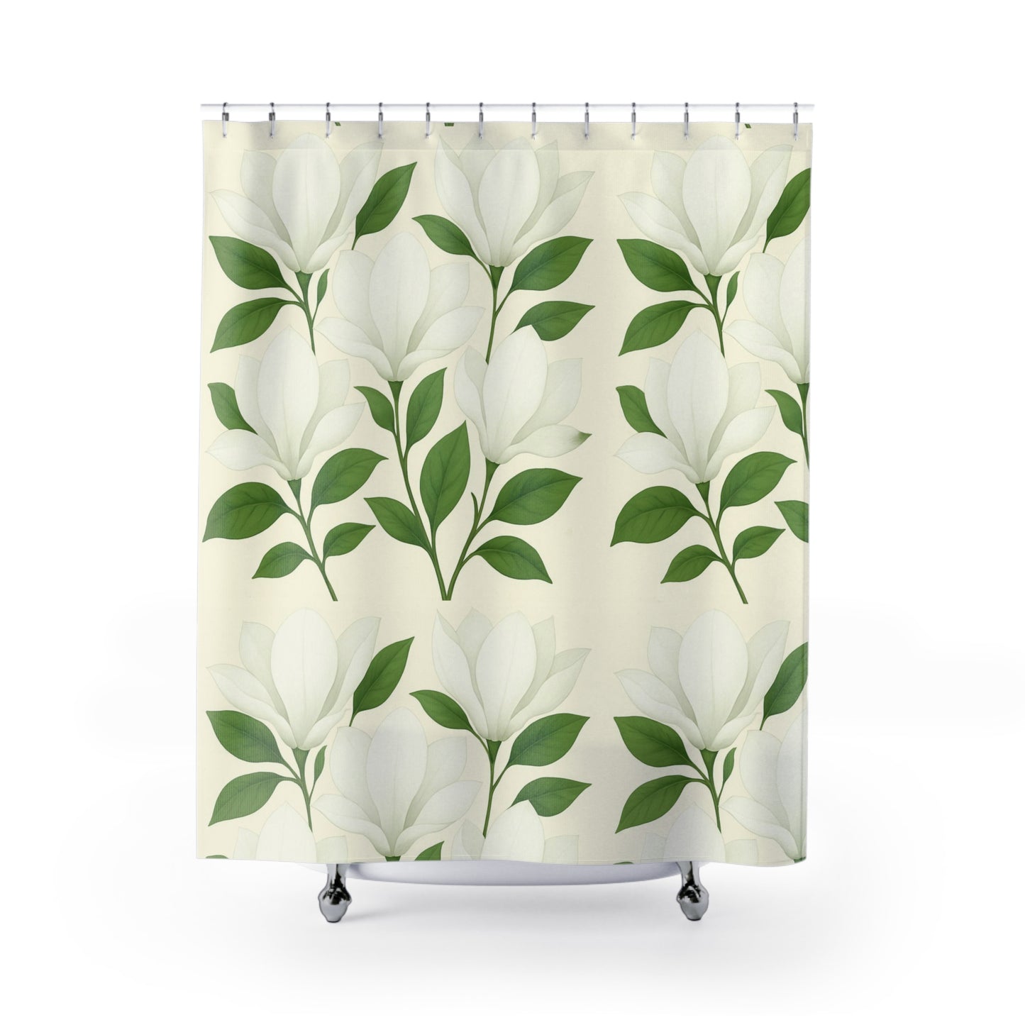 Shower Curtain - Elegant White Magnolia Floral Bathroom Decor