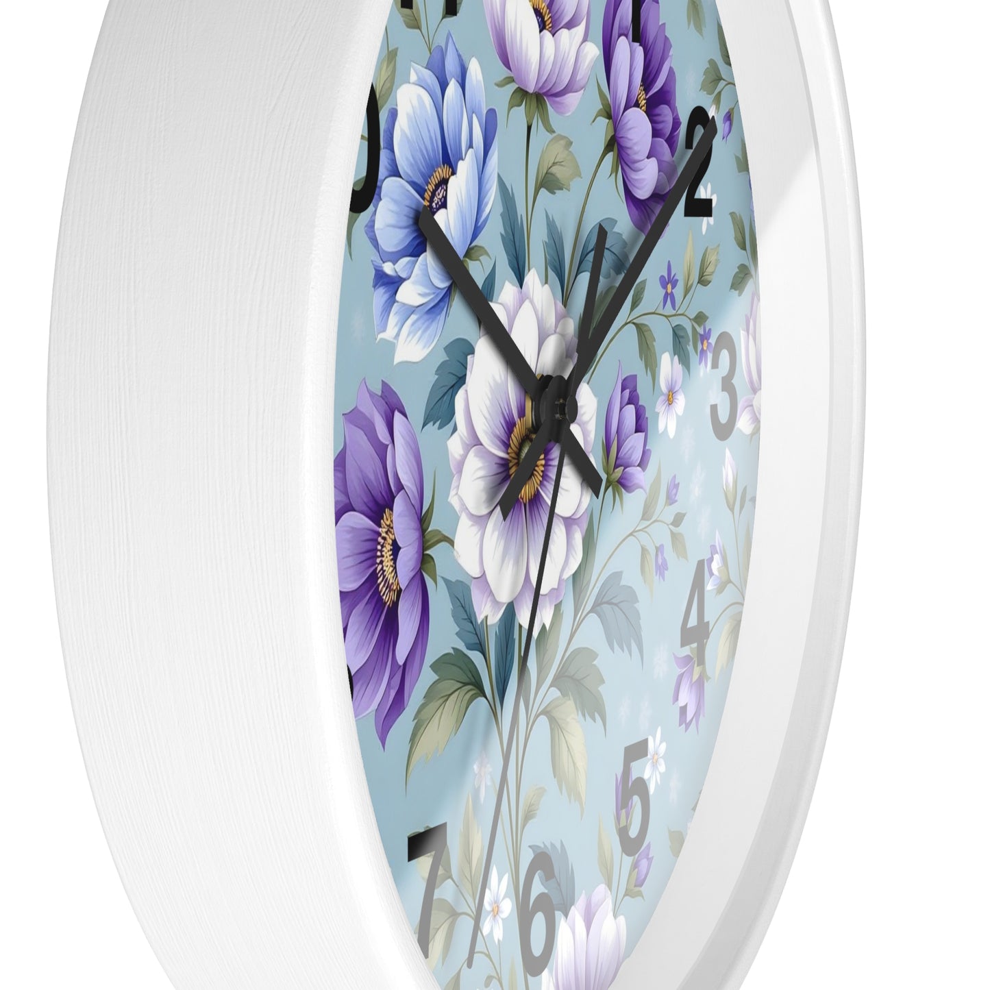 Floral Wall Clock — Vintage Purple & Blue Peony Garden Clock